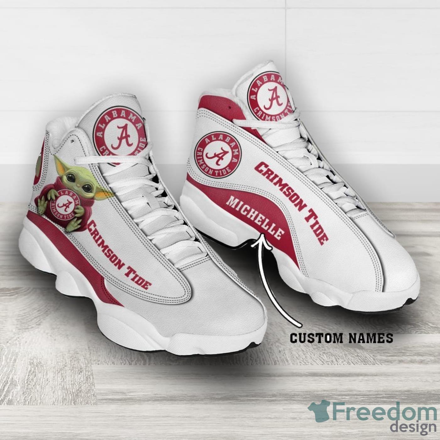 Alabama Crimson Tide Fans Baby Yoda Custom Name Air Jordan 13 Sneaker Shoes Product Photo 2