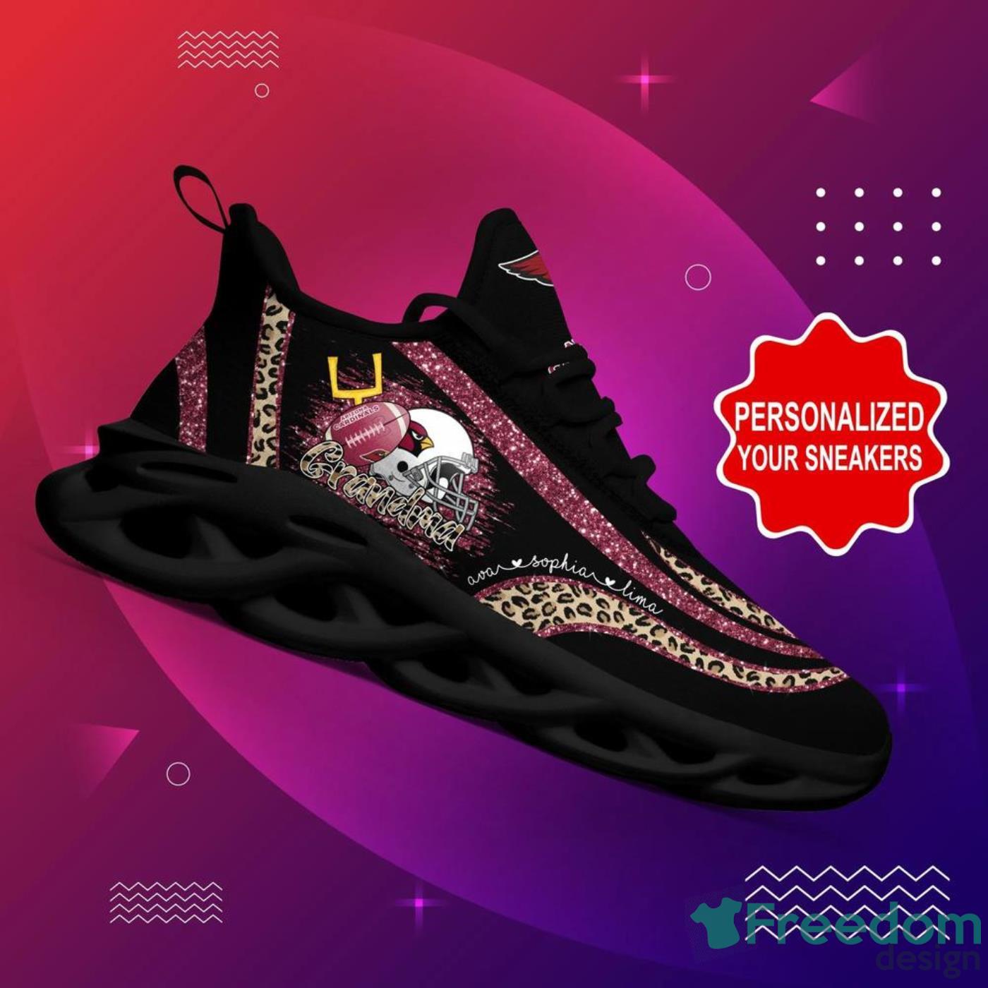 Arizona Cardinals Custom Name Leopard Prints Glitter Christmas Sneakers NFL Max Soul Shoes Product Photo 3 Arizona Cardinals Custom Name Leopard Prints Glitter Christmas Sneakers NFL Max Soul Shoes Product Photo 3