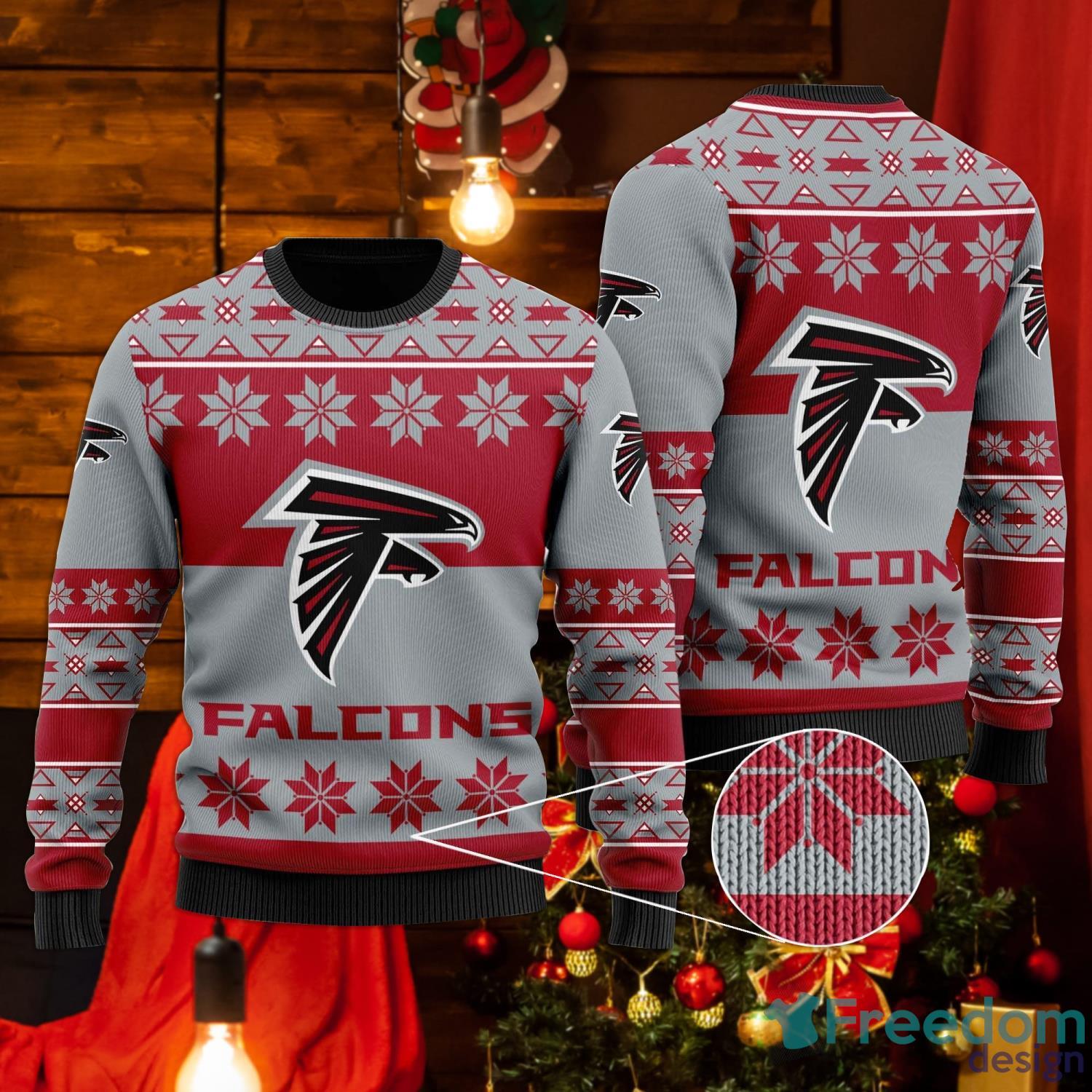 Atlanta Falcons Snowflakes Pattern Ugly Christmas Sweater Product Photo 1 Atlanta Falcons Snowflakes Pattern Ugly Christmas Sweater Product Photo 1