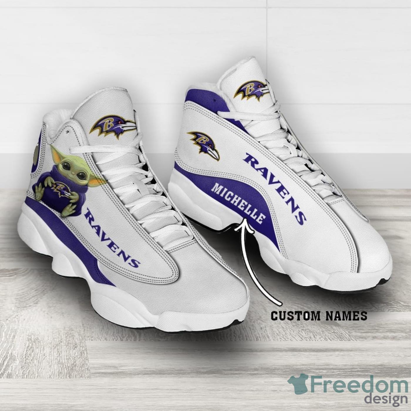 Baltimore Ravens Fans Custom Name Air Jordan 13 Sneaker Shoes Product Photo 2
