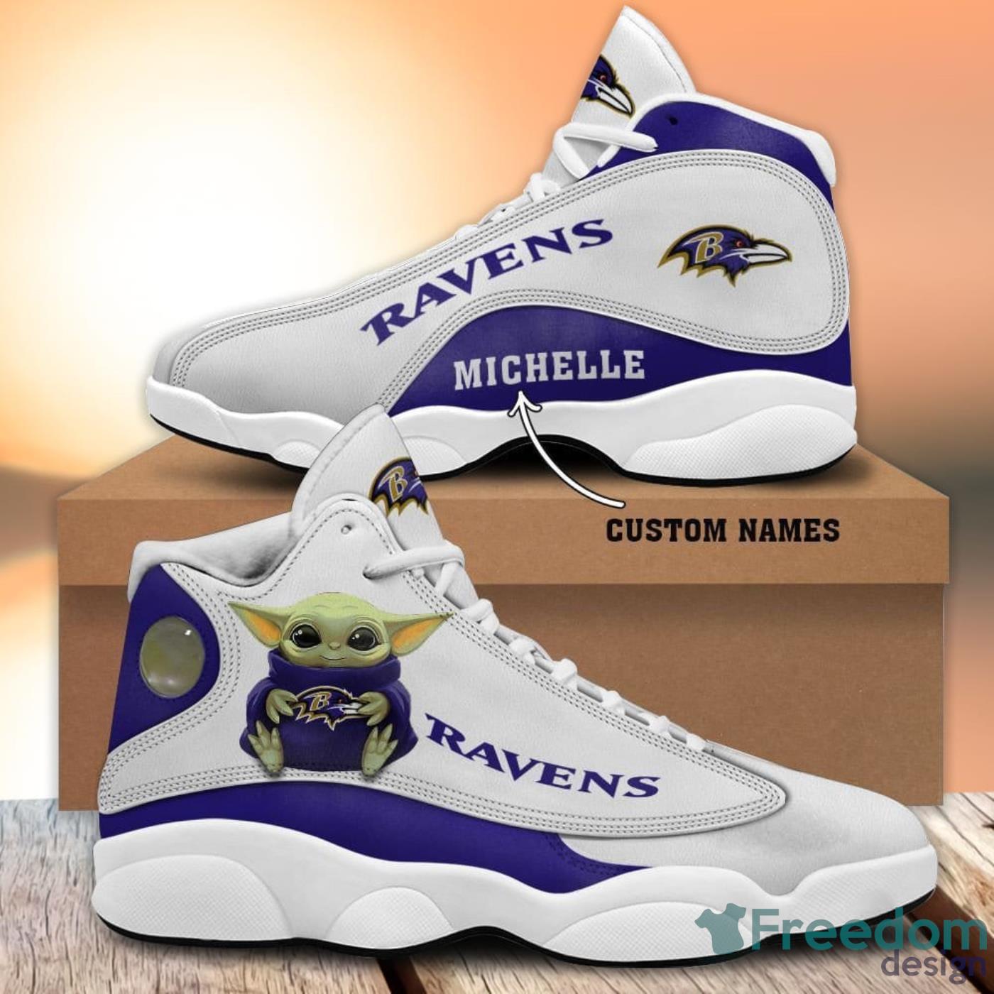 Baltimore Ravens Fans Custom Name Air Jordan 13 Sneaker Shoes Product Photo 1