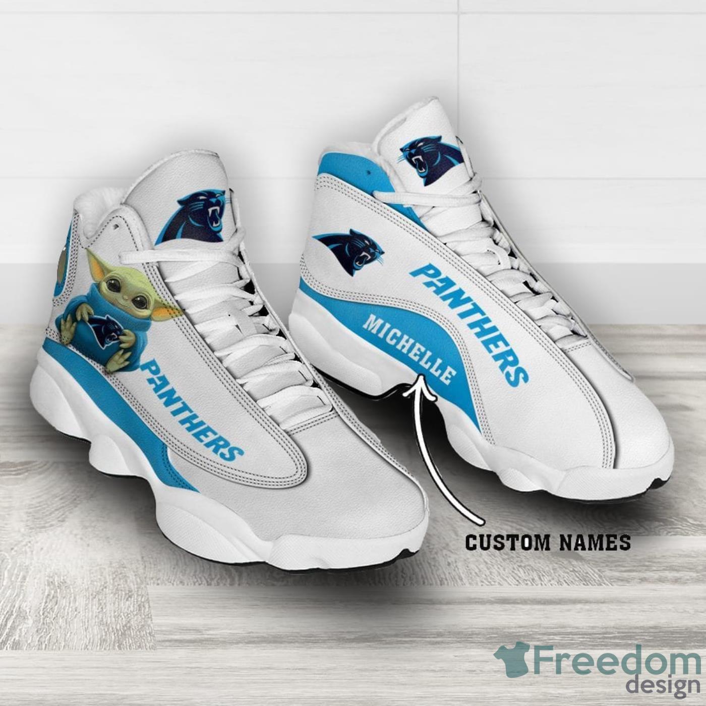 Carolina Panthers Football Team Custom Name&Number Air Jordan 13 Shoes -  Freedomdesign