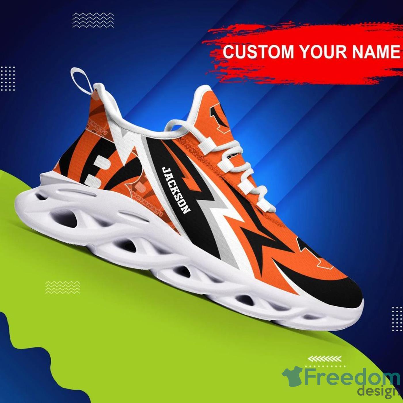 Custom Name Cincinnati Bengals NFL Max Soul Shoes Sneakers For Men And Women  - Freedomdesign