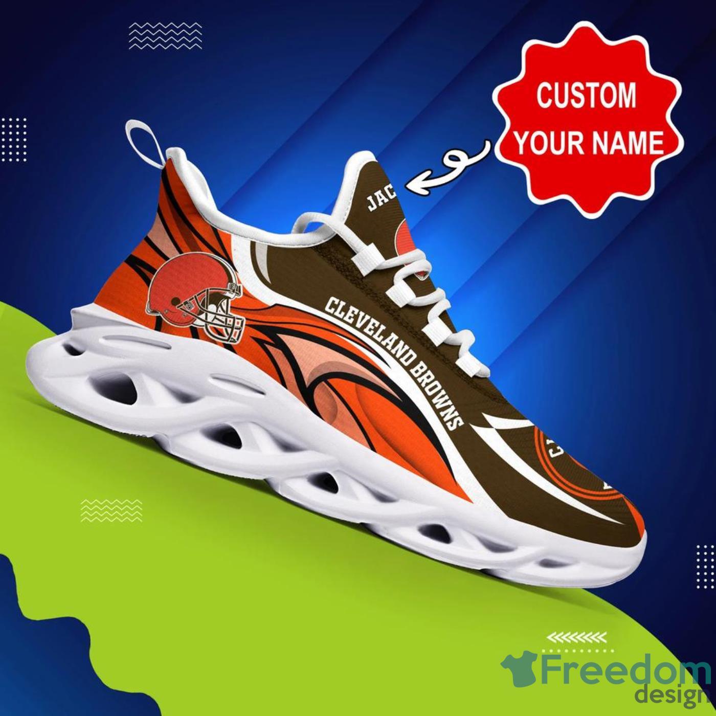 Cleveland Browns Logo Custom Name Running Sneaker Max Soul Shoes