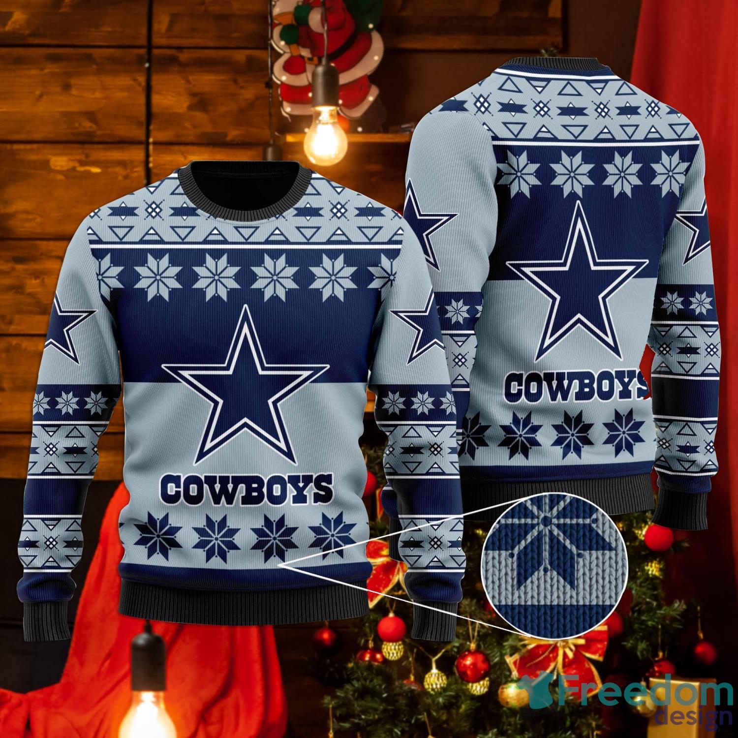 Cowboys Snowflakes Dallas Cowboys Ugly Christmas Sweater For Men And Women  - Freedomdesign