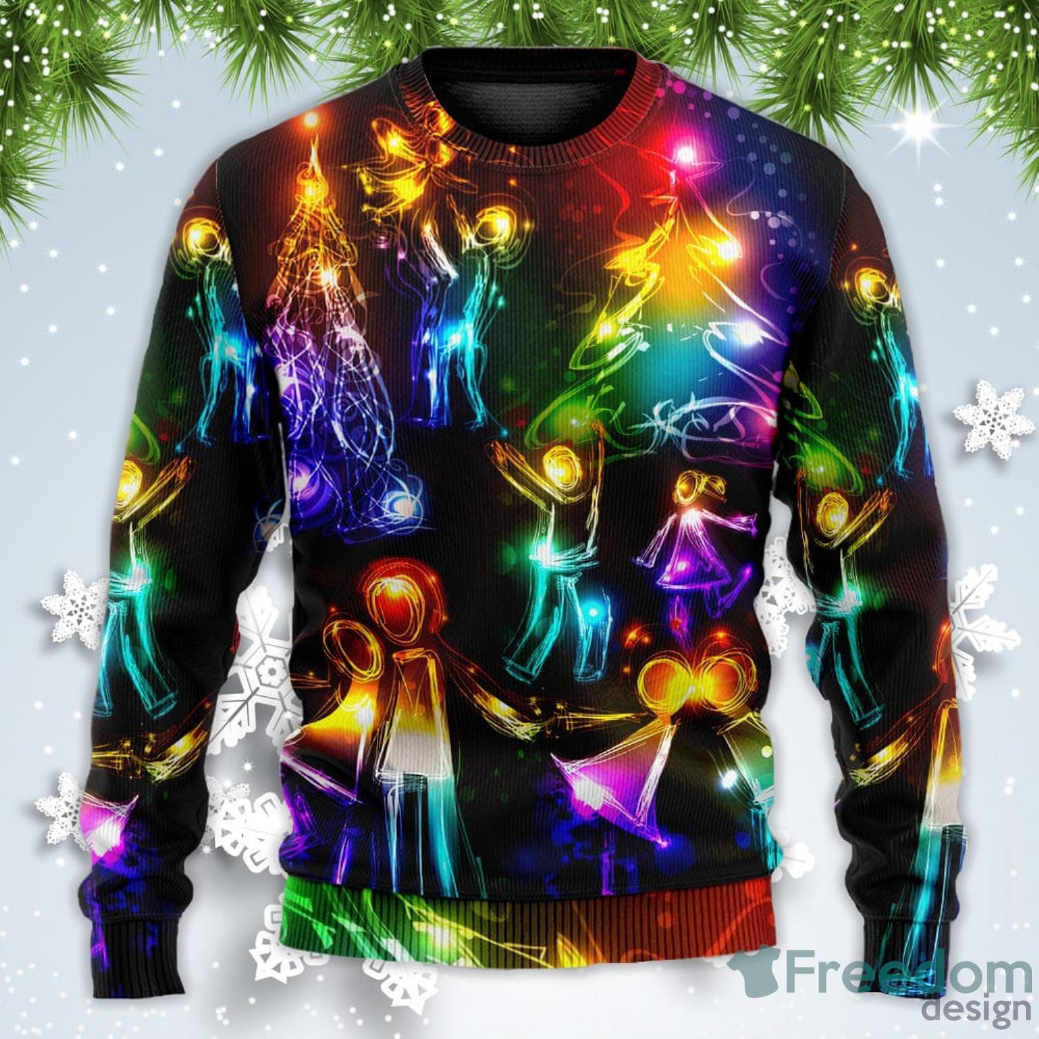 Family Happy Love Tree Neon Light Style Christmas Sweatshirt Sweater