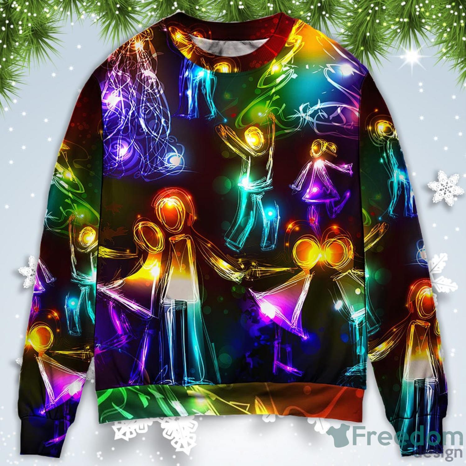 Family Happy Love Tree Neon Light Style Christmas Sweatshirt Sweater Product Photo 1