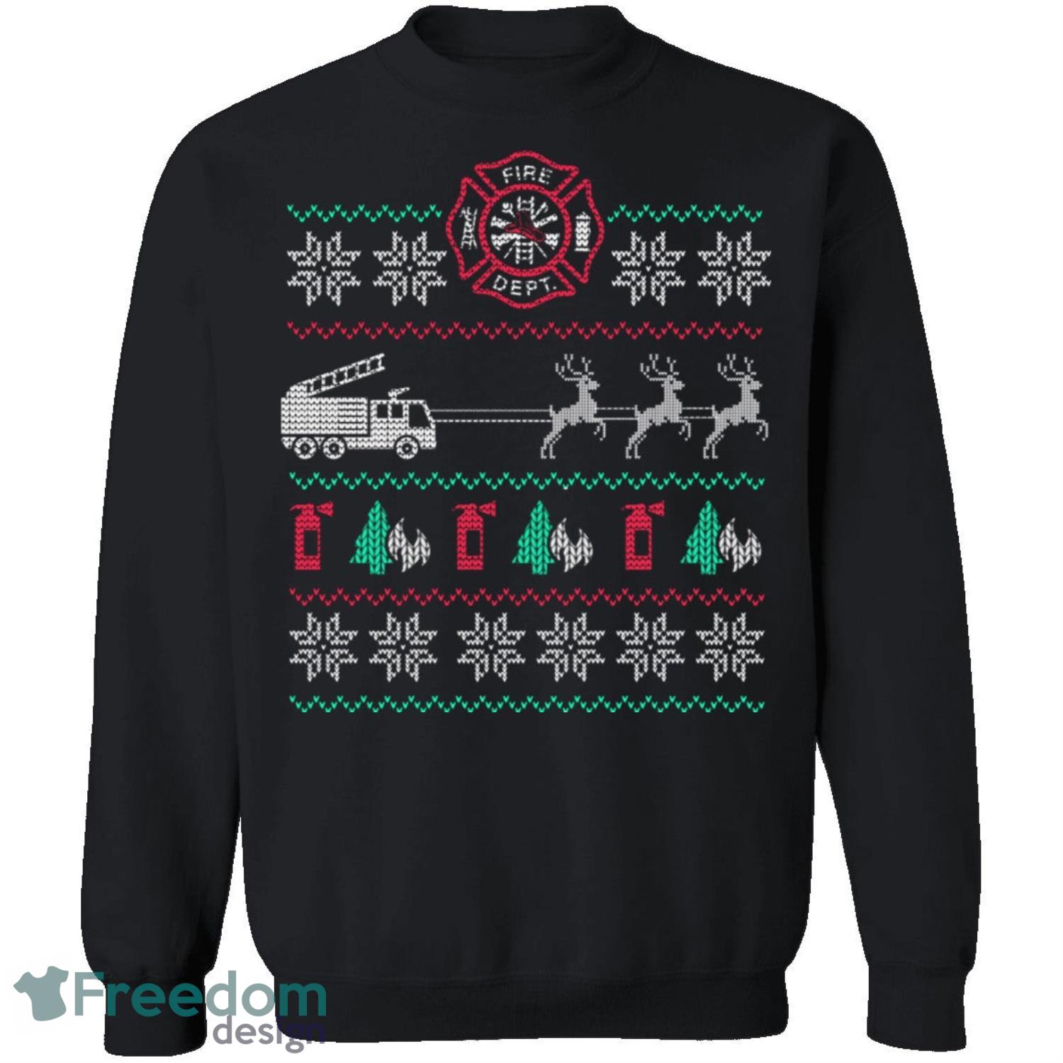 Fire Engine Knitting Pattern Ugly Christmas Sweatshirt - fire-engine-knitting-pattern-ugly-christmas-sweatshirt-2