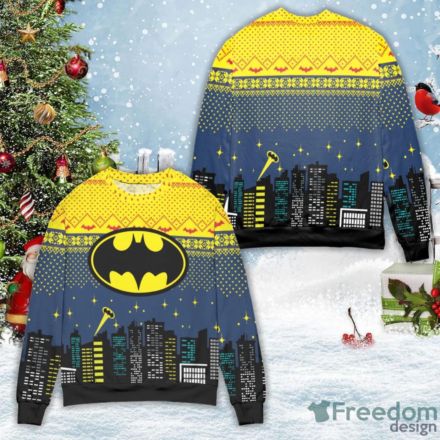 For Fans Batman Logo City Nights Ugly Christmas Sweater - Freedomdesign