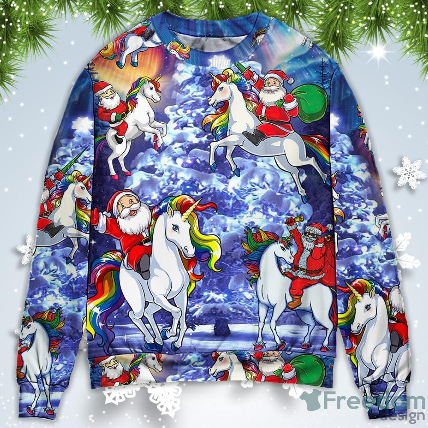 Santa riding 2024 unicorn sweater