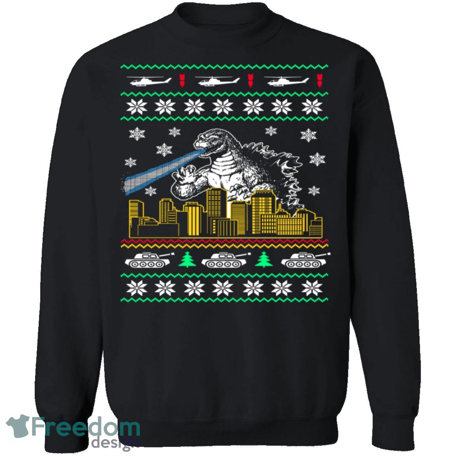 Godzilla Knitting Pattern Ugly Christmas Sweatshirt - godzilla-knitting-pattern-ugly-christmas-sweatshirt-2