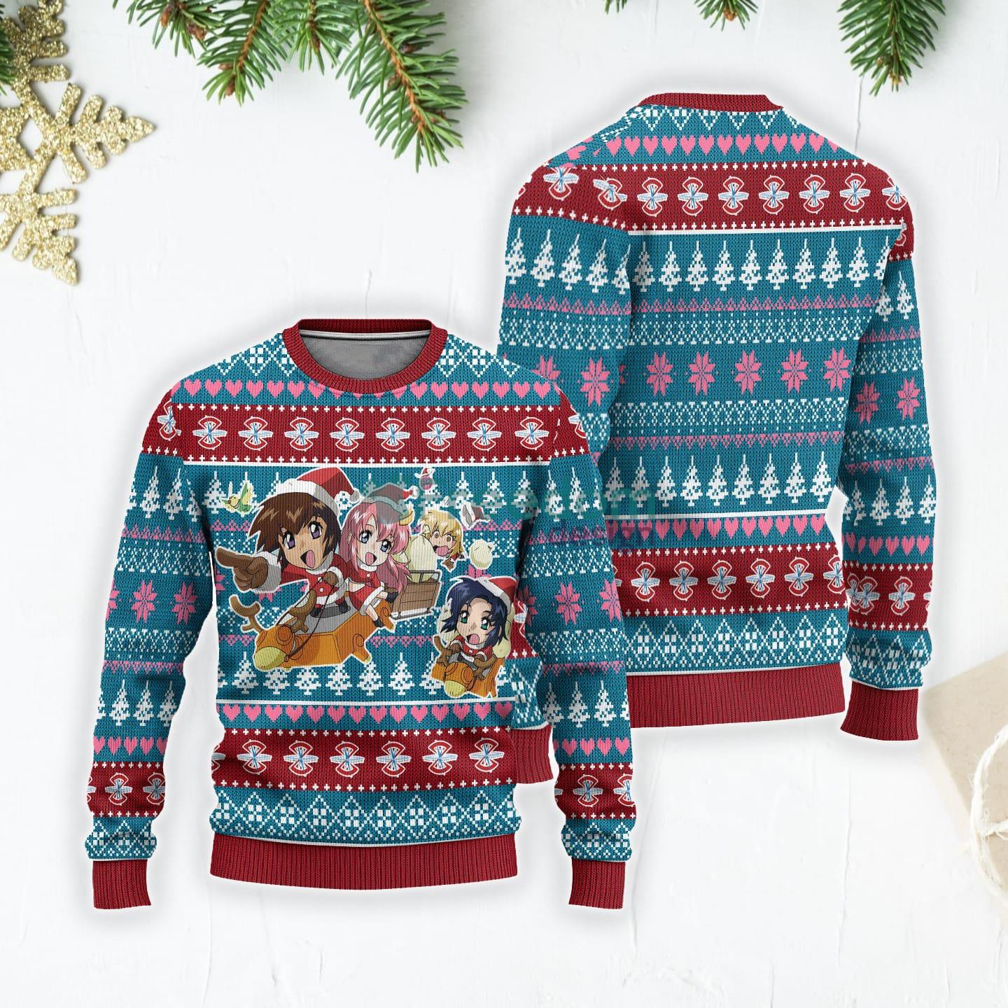Gundam Team Anime Christmas Gift Ugly Christmas Sweater Custom Chibi Product Photo 3 Gundam Team Anime Christmas Gift Ugly Christmas Sweater Custom Chibi Product Photo 3