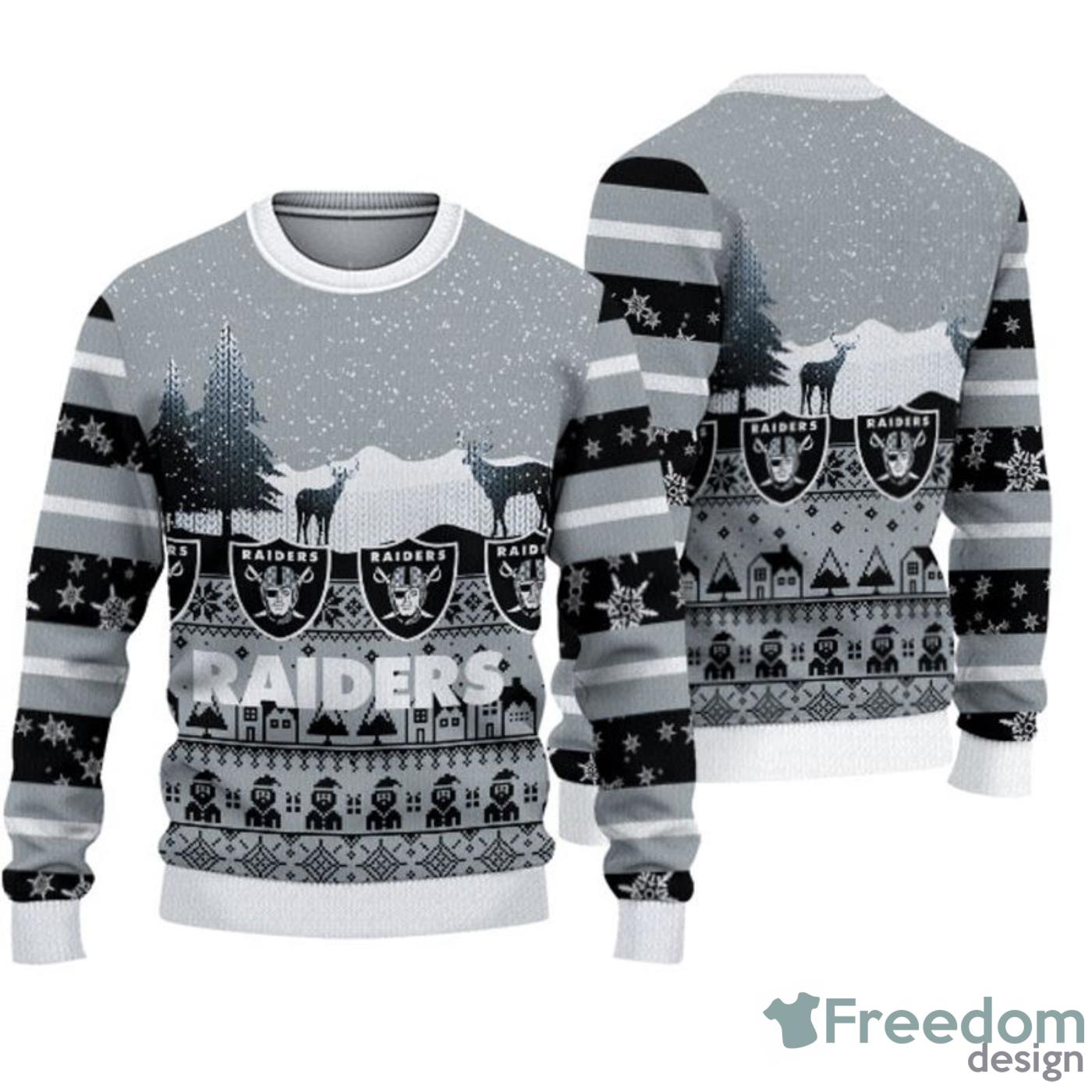 Las Vegas Raiders Christmas Cool Reindeer Ugly Christmas Sweater -  Freedomdesign