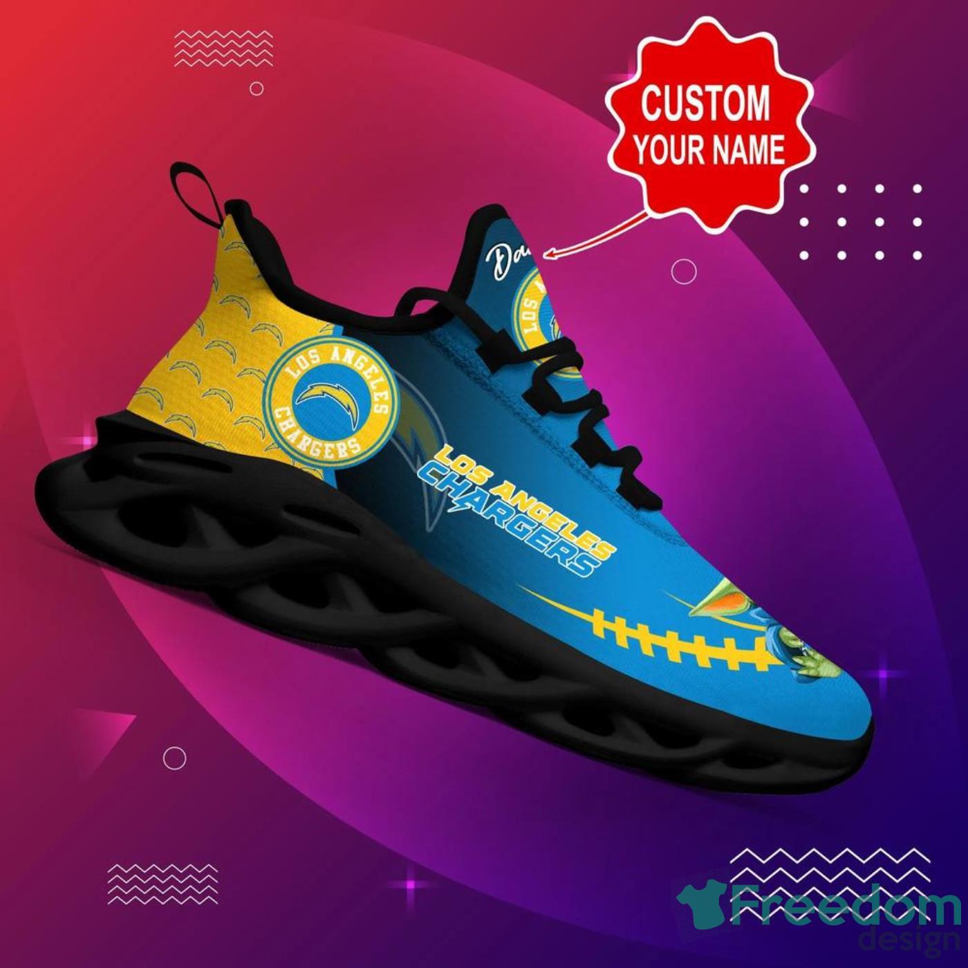 Los Angeles Chargers NFL Baby Yoda Sneakers Max Soul Shoes Custom Name For Fans Product Photo 2 Los Angeles Chargers NFL Baby Yoda Sneakers Max Soul Shoes Custom Name For Fans Product Photo 2