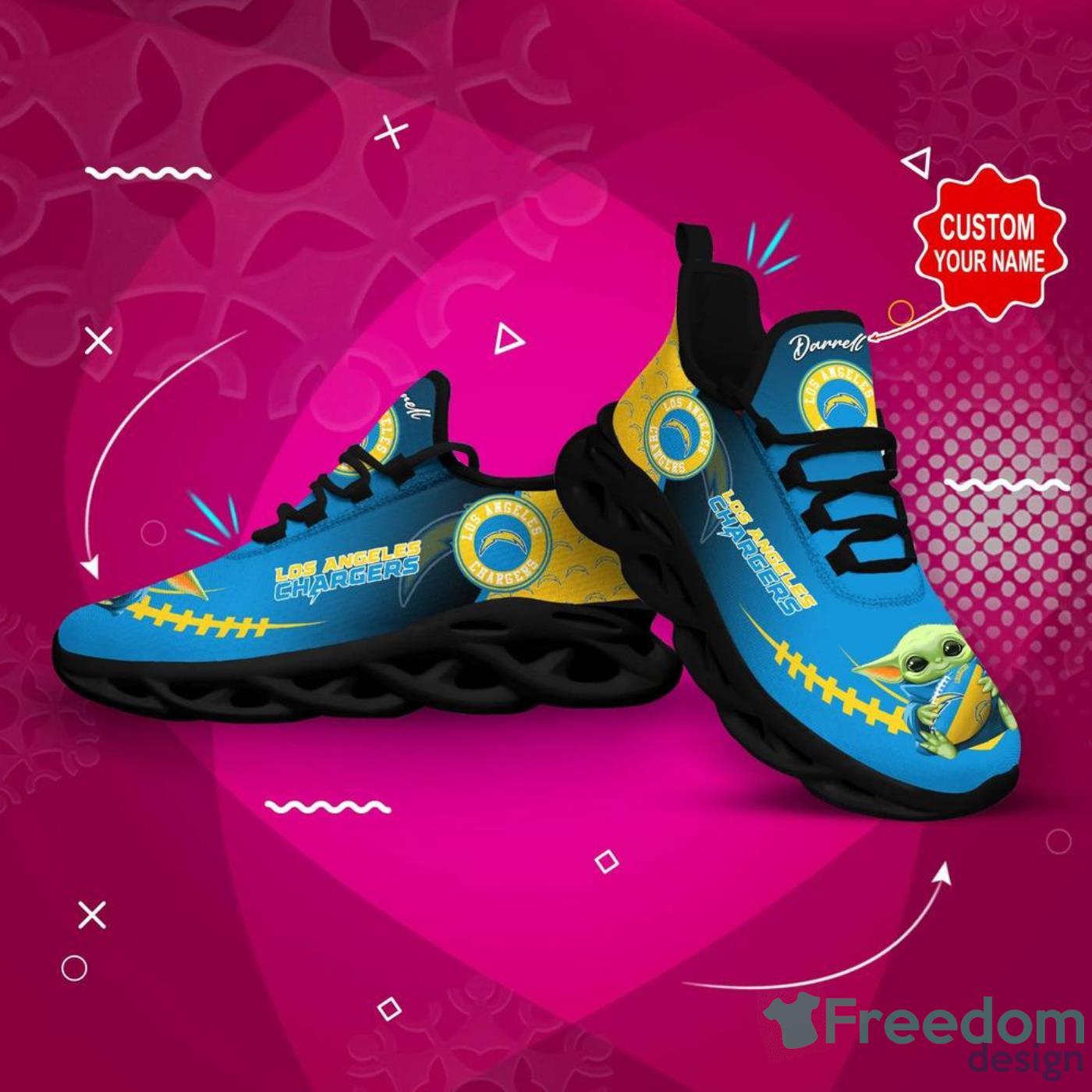 Los Angeles Chargers NFL Baby Yoda Sneakers Max Soul Shoes Custom Name For Fans image Los Angeles Chargers NFL Baby Yoda Sneakers Max Soul Shoes Custom Name For Fans Product Photo 4