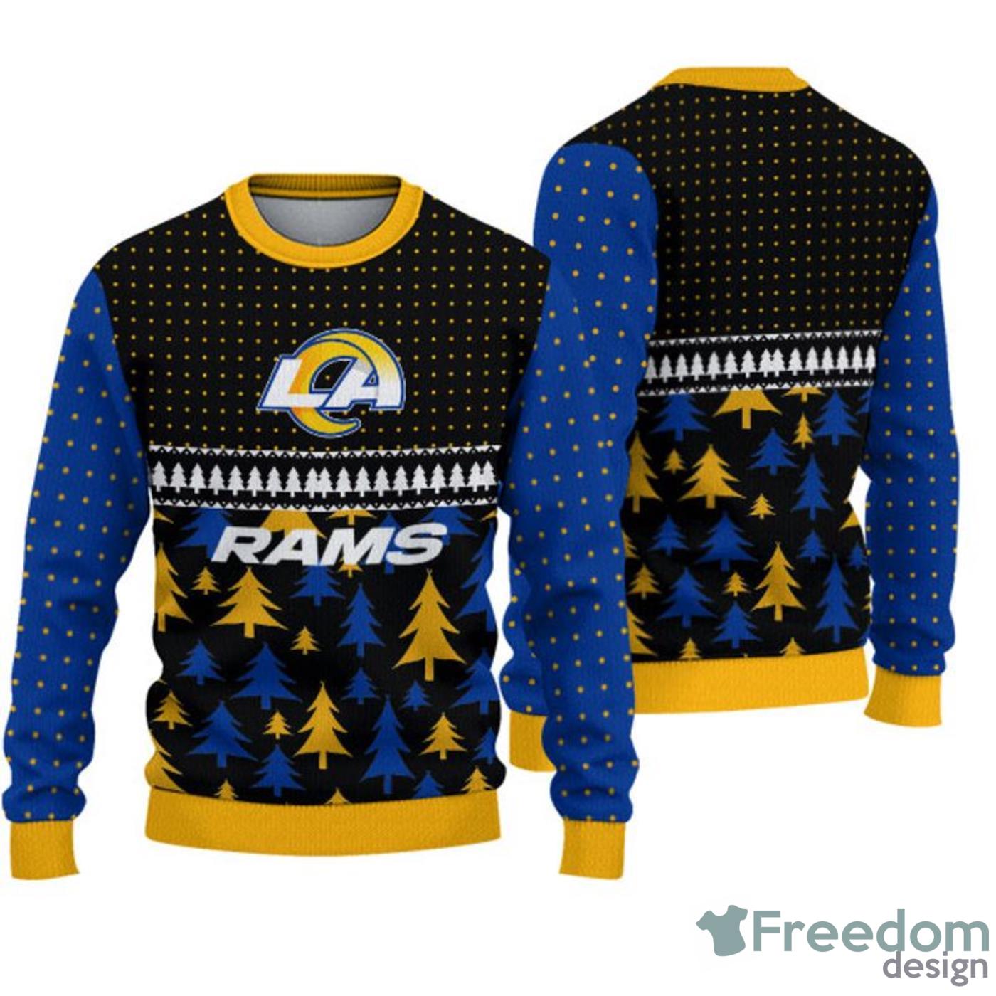 Los Angeles Rams NFL Knitted Sleigh Custom Number And Name Ugly Christmas  Sweater Blue Gift Fans - Freedomdesign