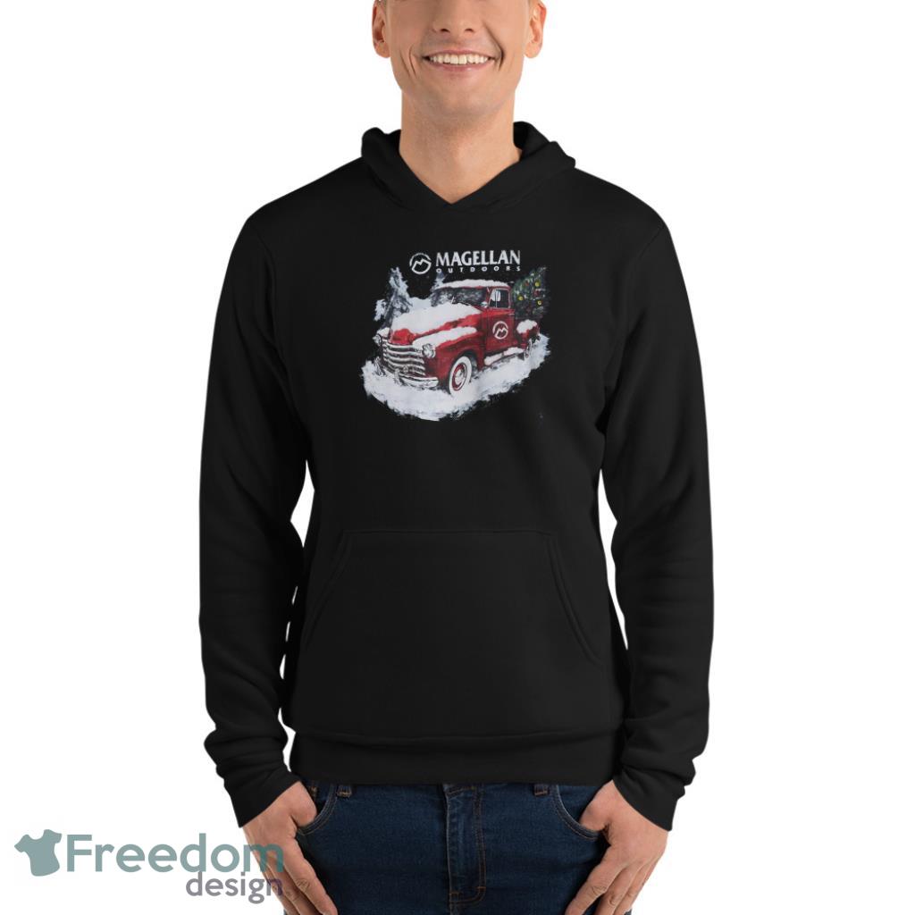 Magellan Outdoors Red Truck And Christmas Tree Shirt - Unisex Fleece Pullover Hoodie Magellan Outdoors Red Truck And Christmas Tree Shirt - Unisex Fleece Pullover Hoodie