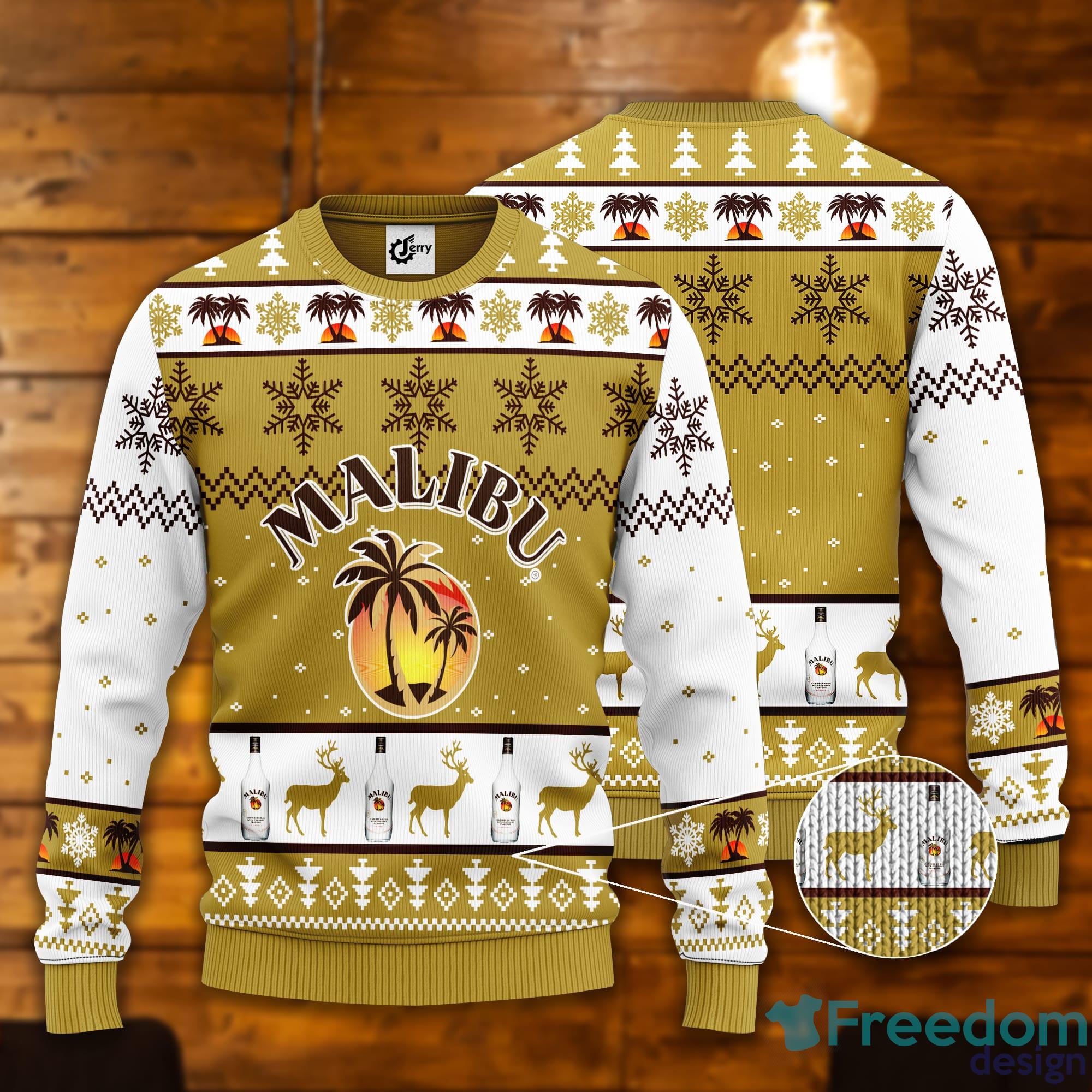 Malibu Rum Snowflake Pattern Ugly Christmas Sweater Product Photo 1 Malibu Rum Snowflake Pattern Ugly Christmas Sweater Product Photo 1