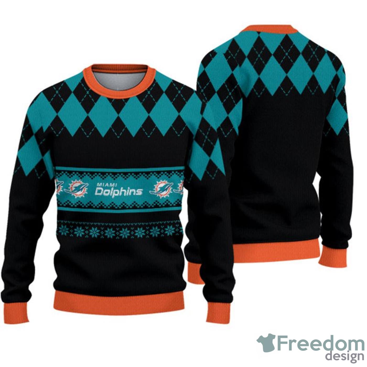 Miami Dolphins Christmas Reindeers Pattern Ugly Christmas Sweater -  Freedomdesign