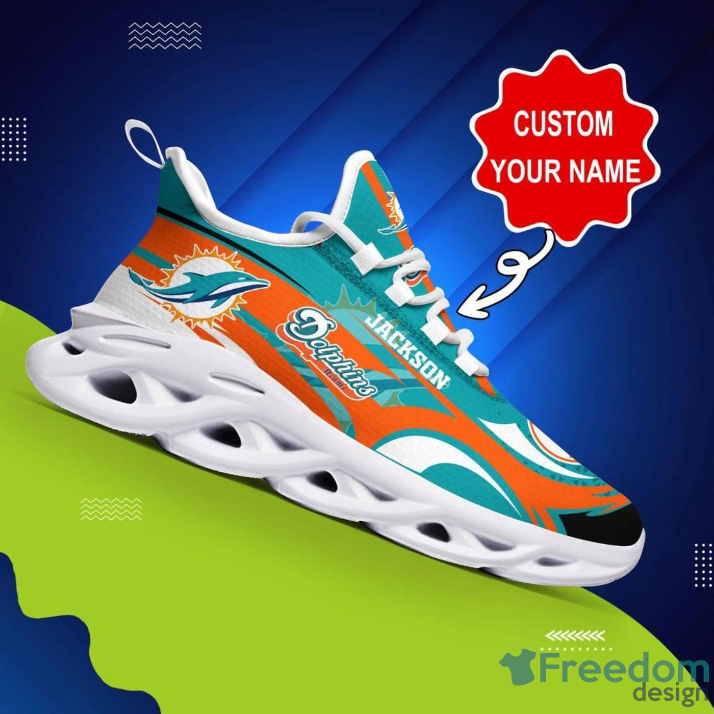 NFL Miami Dolphins Custom Name Aqua Orange Max Soul Shoes Gift For Fans  Sport