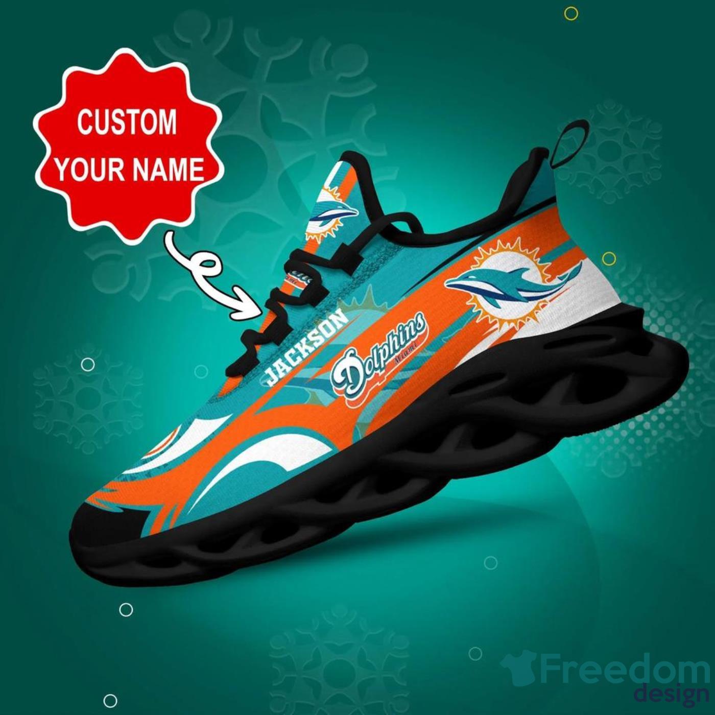 NFL Miami Dolphin Chunky Sneakers Black White Max Soul Shoes Men Women -  Freedomdesign