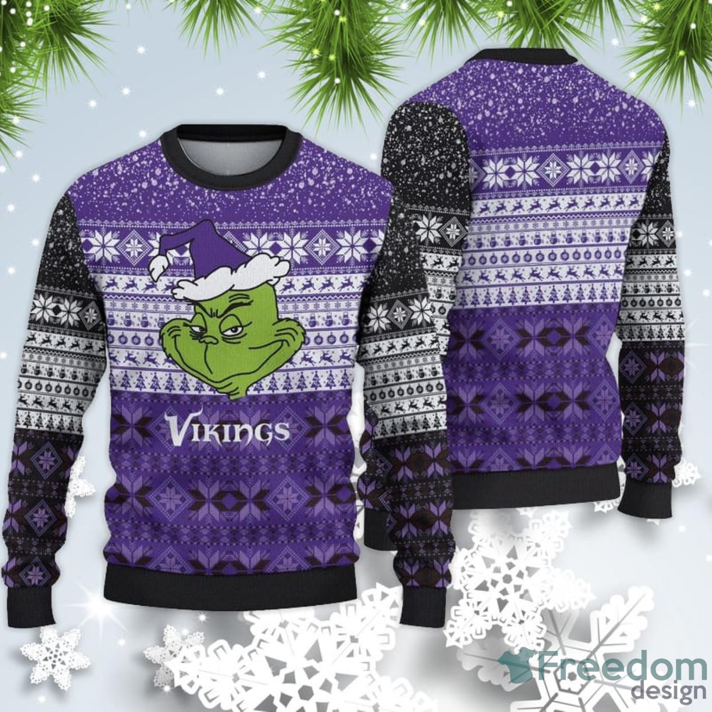 Grinch Minnesota Vikings 3D Ugly Christmas Sweater