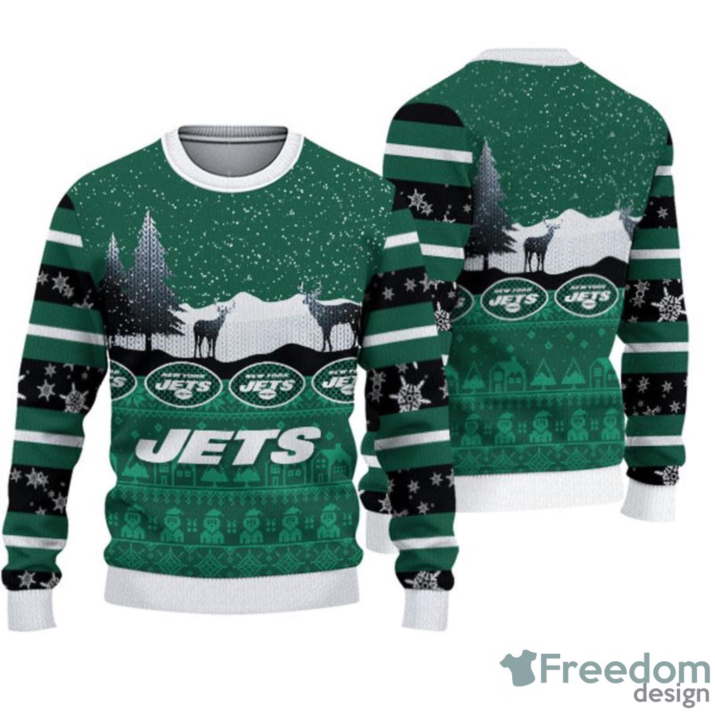 New York Jets Christmas Light Reindeer Ugly Christmas Sweater