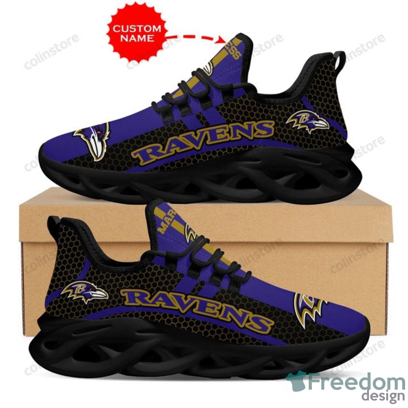 NFL Baltimore Ravens Custom Name Purple Black Max Soul Shoes Gift For Fans  Sport - Freedomdesign