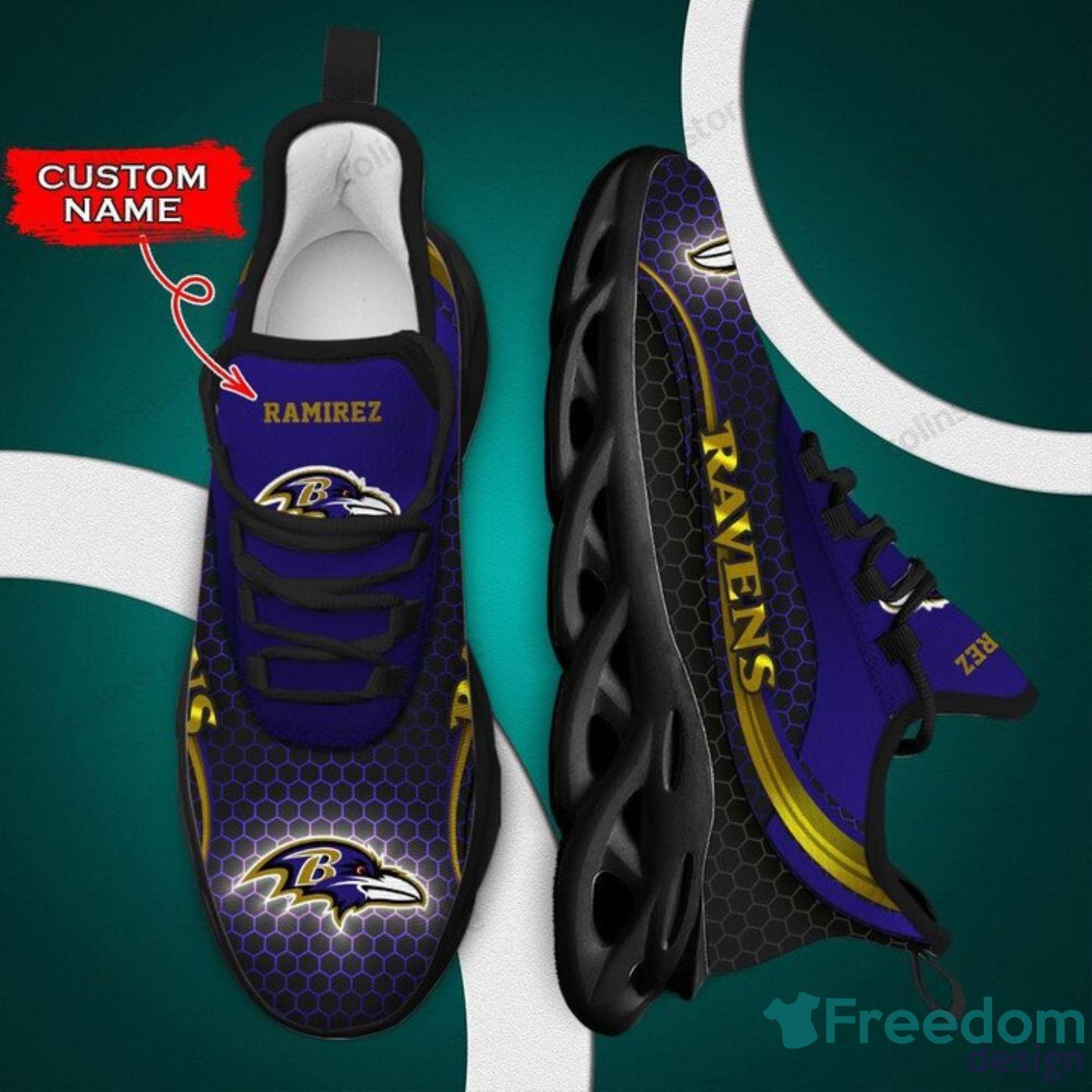 NFL Baltimore Ravens Custom Name Purple Black Max Soul Shoes Gift For Fans  Sport - Freedomdesign