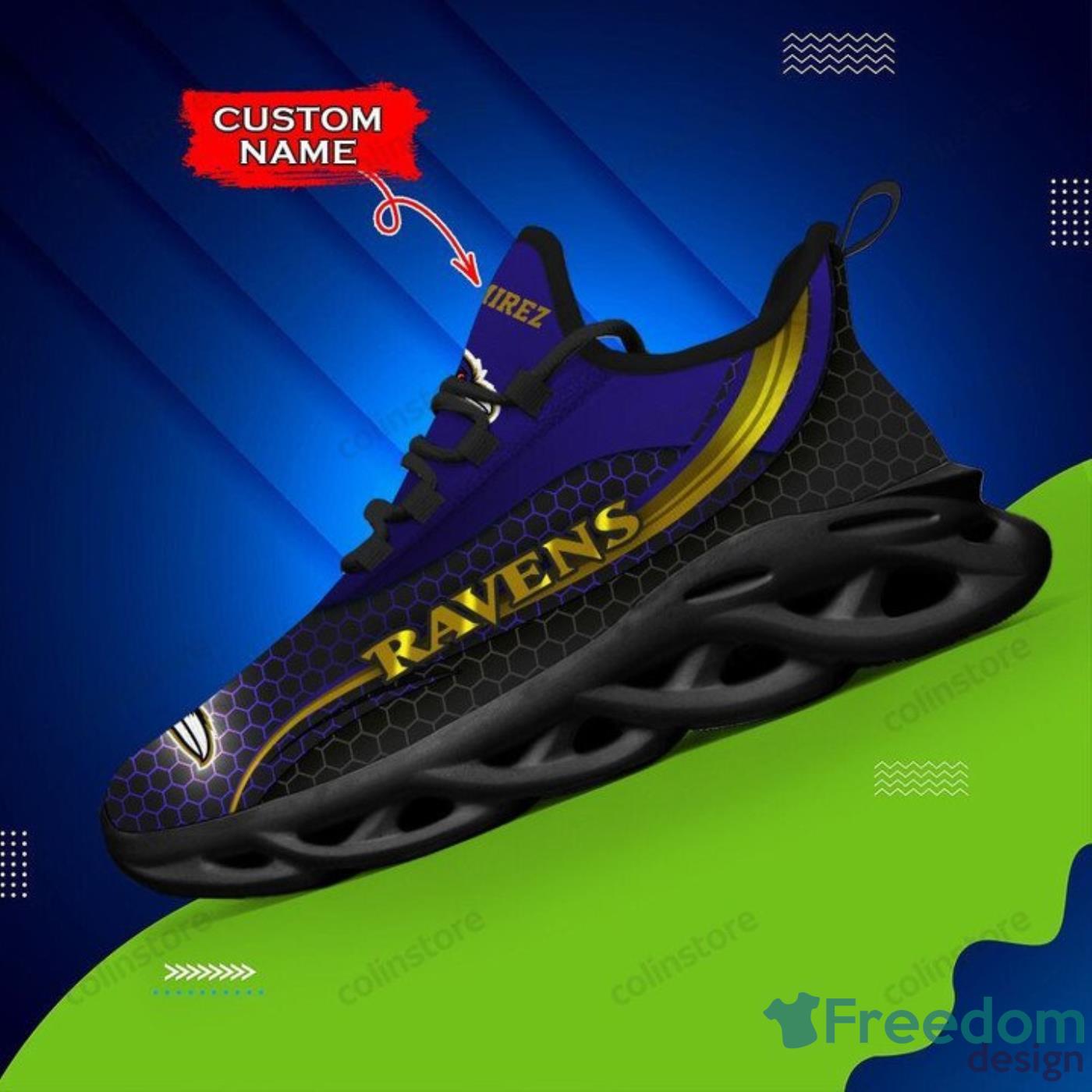 NFL Baltimore Ravens Custom Name Purple Black Max Soul Shoes Gift For Fans  Sport - Freedomdesign