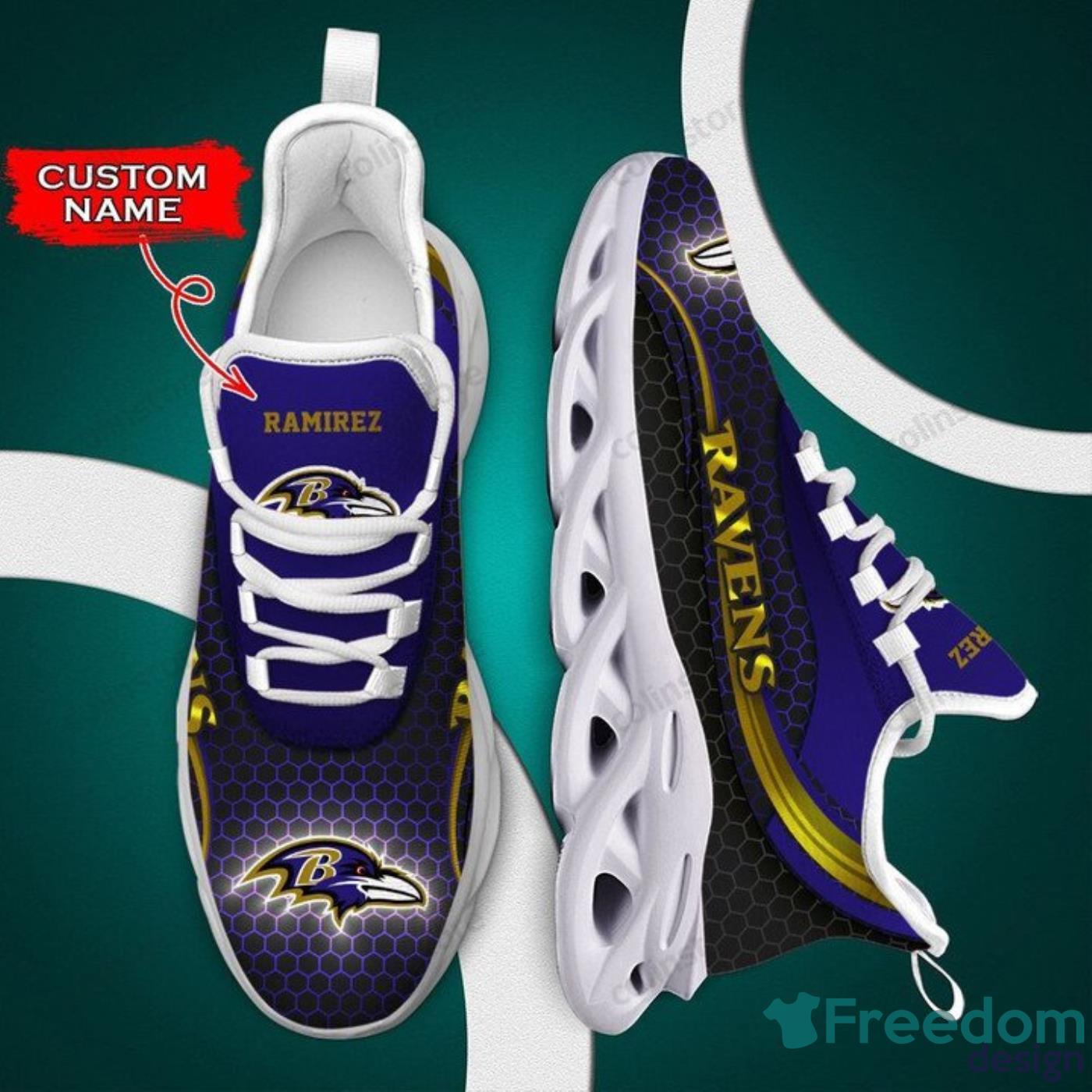 NFL Baltimore Ravens Custom Name Purple Black Max Soul Shoes Gift For Fans  Sport - Freedomdesign