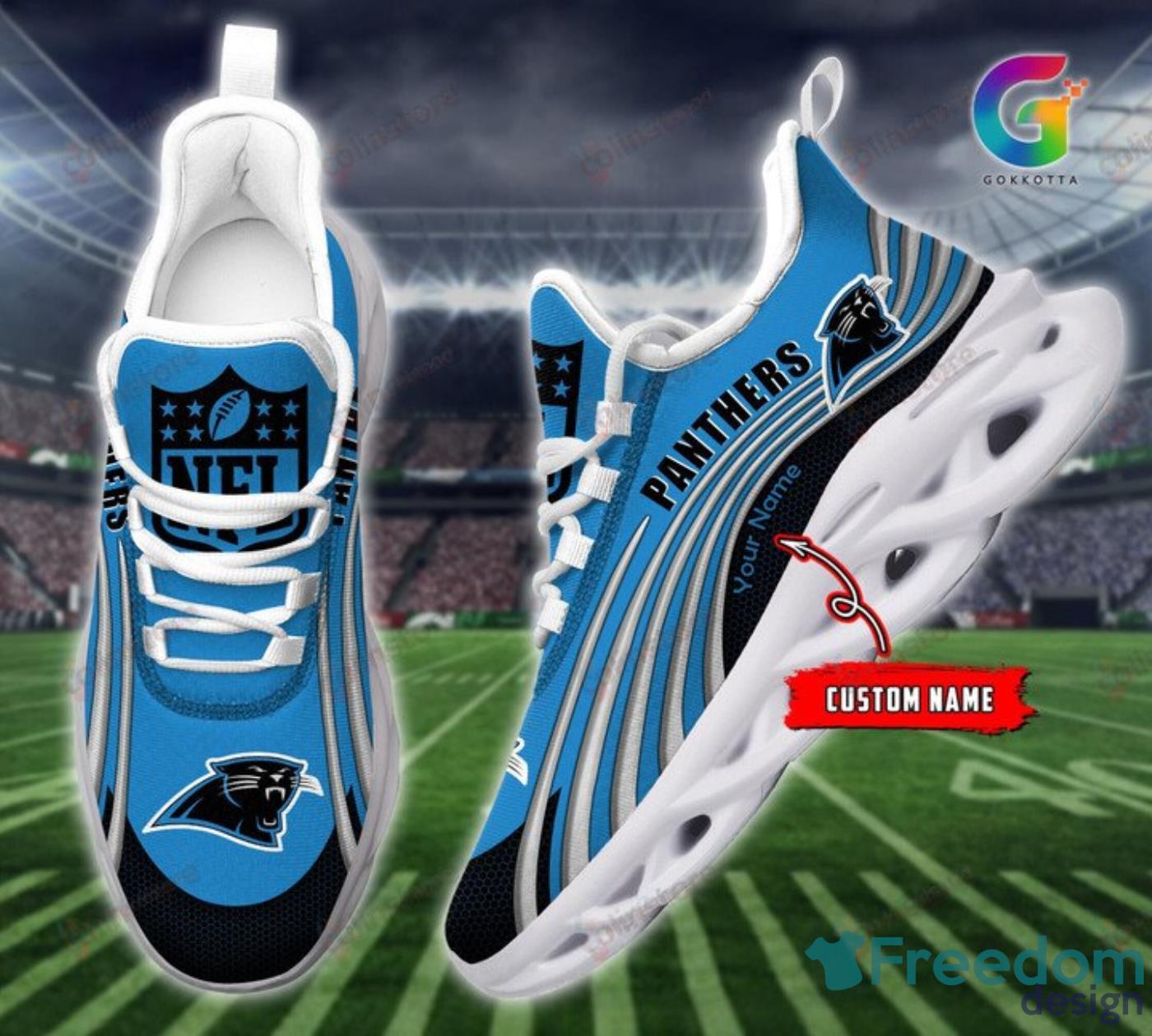 NFL Carolina Panthers Blue Black Max Soul Shoes Gift For Fans Sport