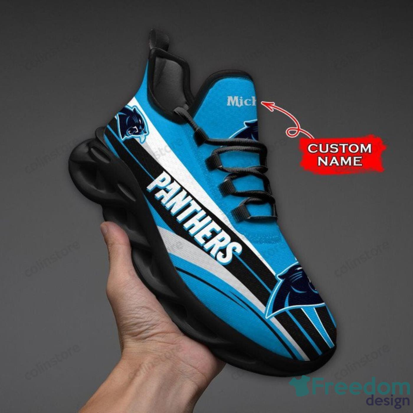 NFL Carolina Panthers Custom Name Net Pattern Max Soul Shoes Gift For Fans  Sport - Freedomdesign