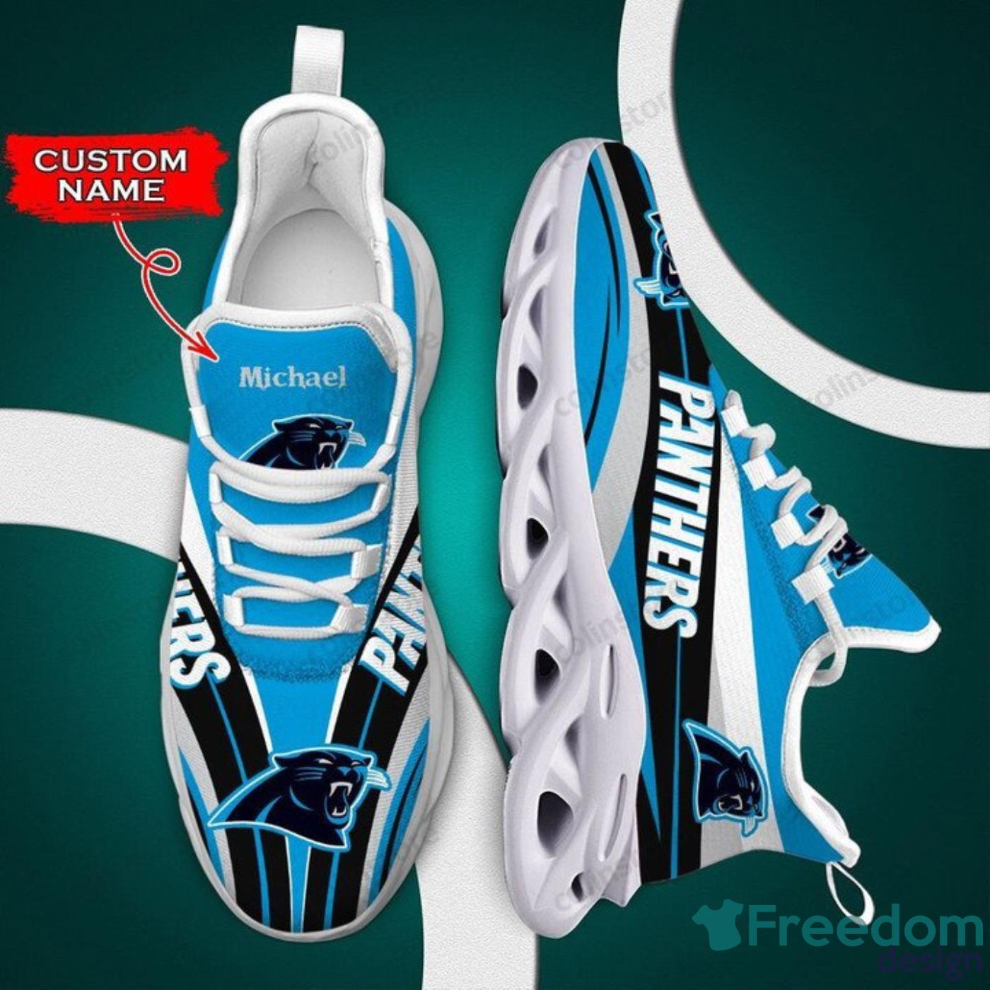 Carolina Panthers Custom Name NFL Neon Light Max Soul Shoes Gift