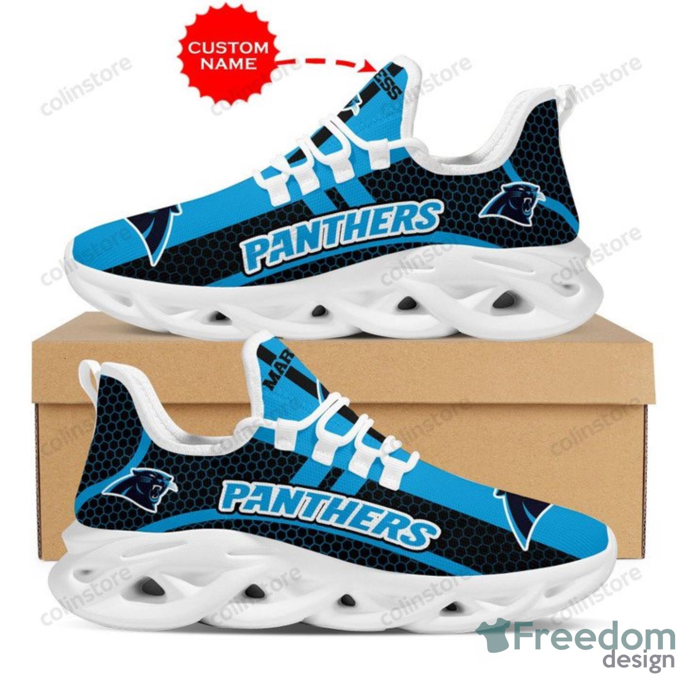 NFL Carolina Panthers Custom Name Net Pattern Max Soul Shoes Gift For Fans  Sport - Freedomdesign