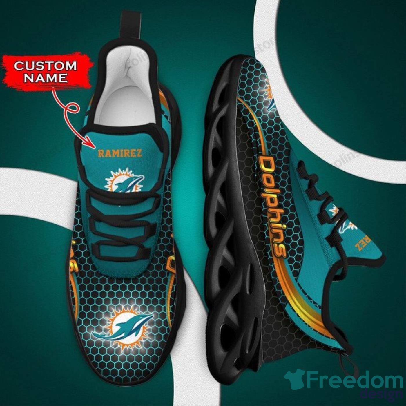 NFL Miami Dolphins Custom Name Aqua Orange Max Soul Shoes Gift For