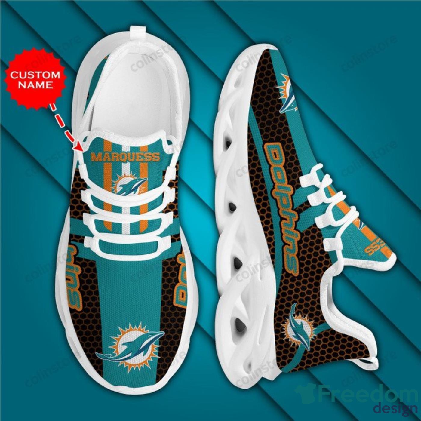 Custom Miami Dolphins Youth Aqua Any Name & Number Logo Long