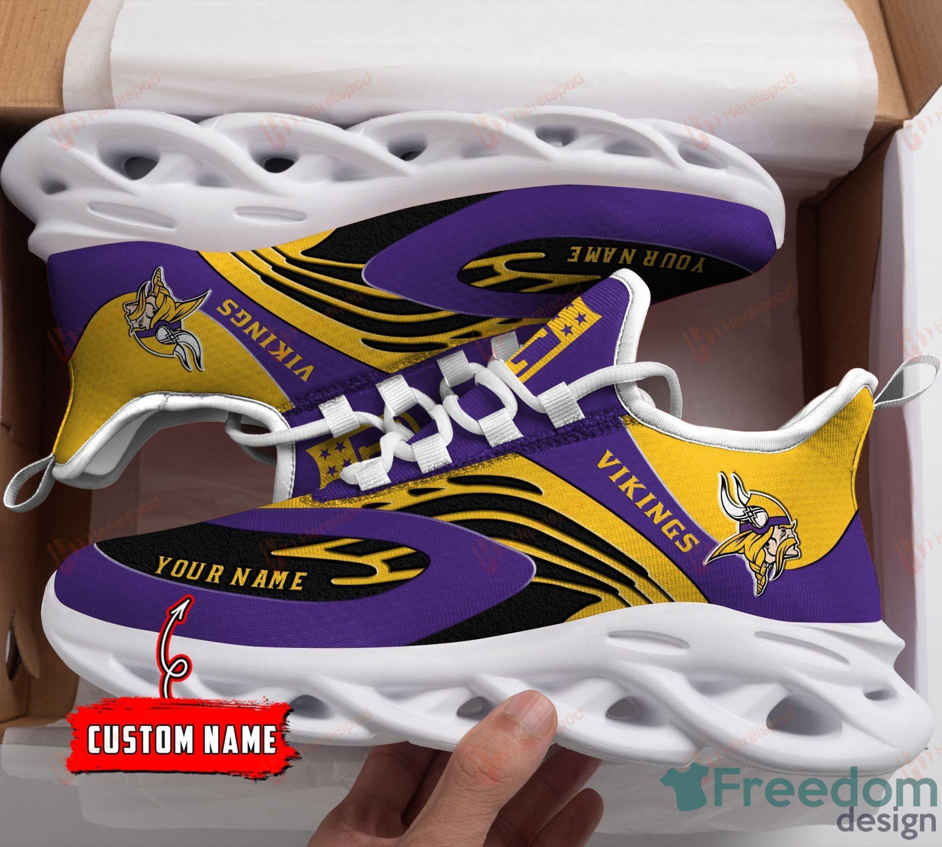 Minnesota Vikings NFL Custom Name Camo Background And Haftone Max Soul Shoes