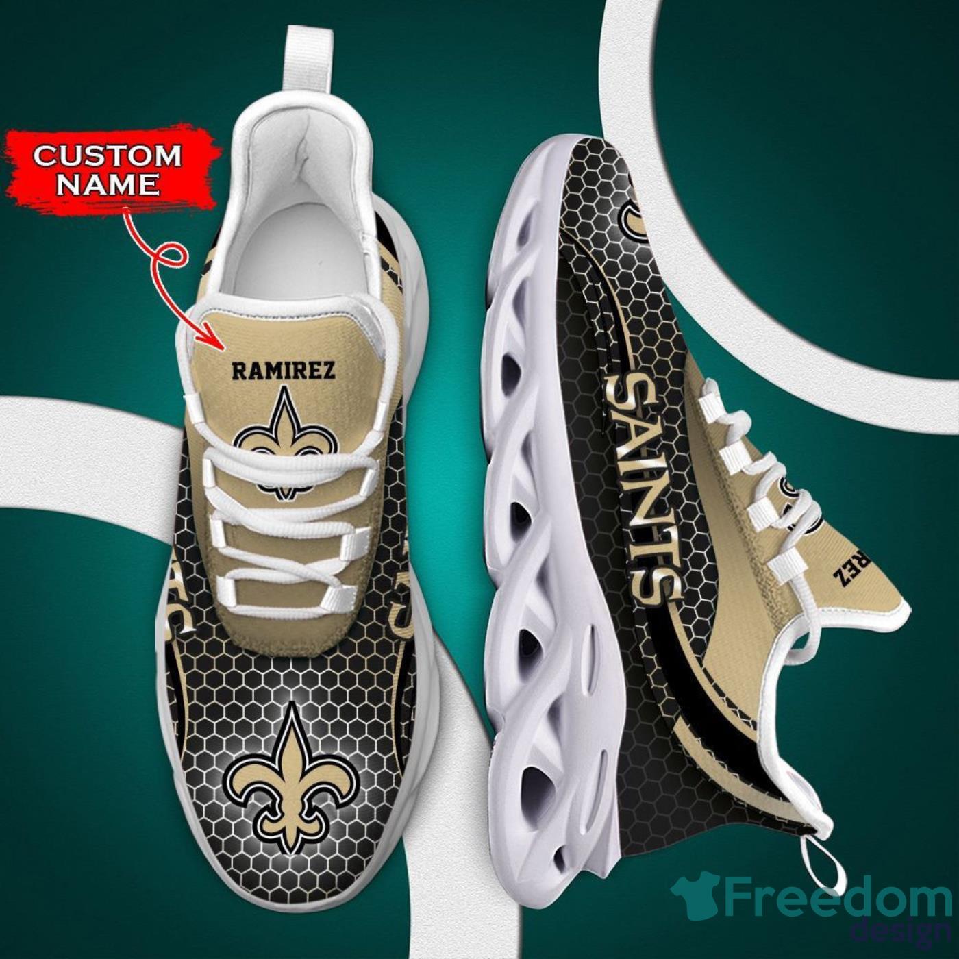 NFL New Orleans Saints Custom Name Metal Hole Max Soul Shoes Gift For Fans  Sport - Freedomdesign