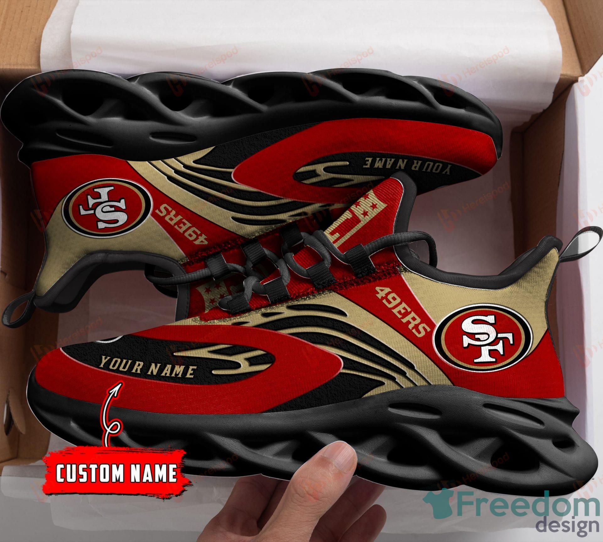 NFL San Francisco 49ers Custom Name Red Golden Max Soul Shoes Gift For Fans  Sport