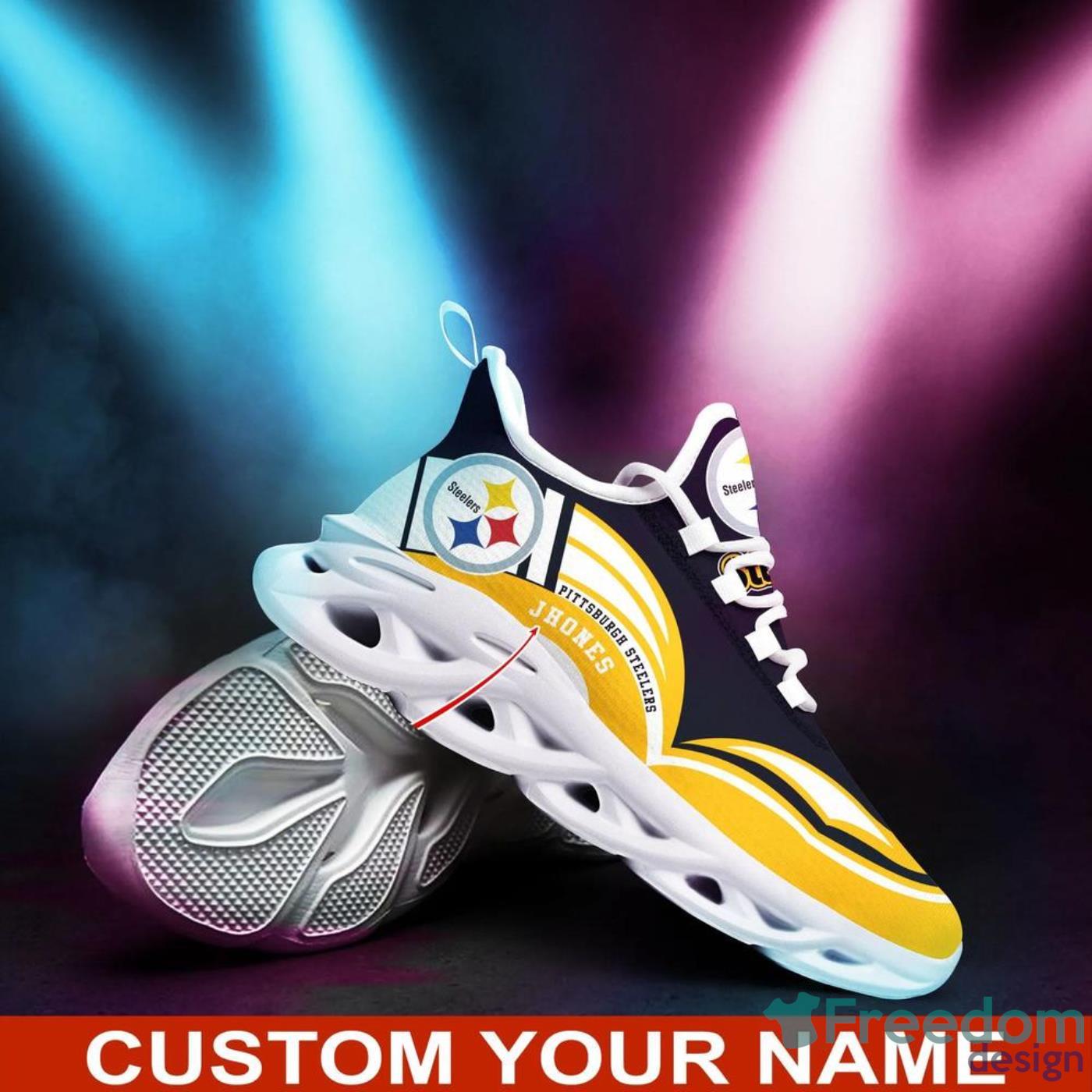 Pittsburgh Steelers Custom Name For Fans NFL Max Soul Shoes Men And Women  Running Shoes