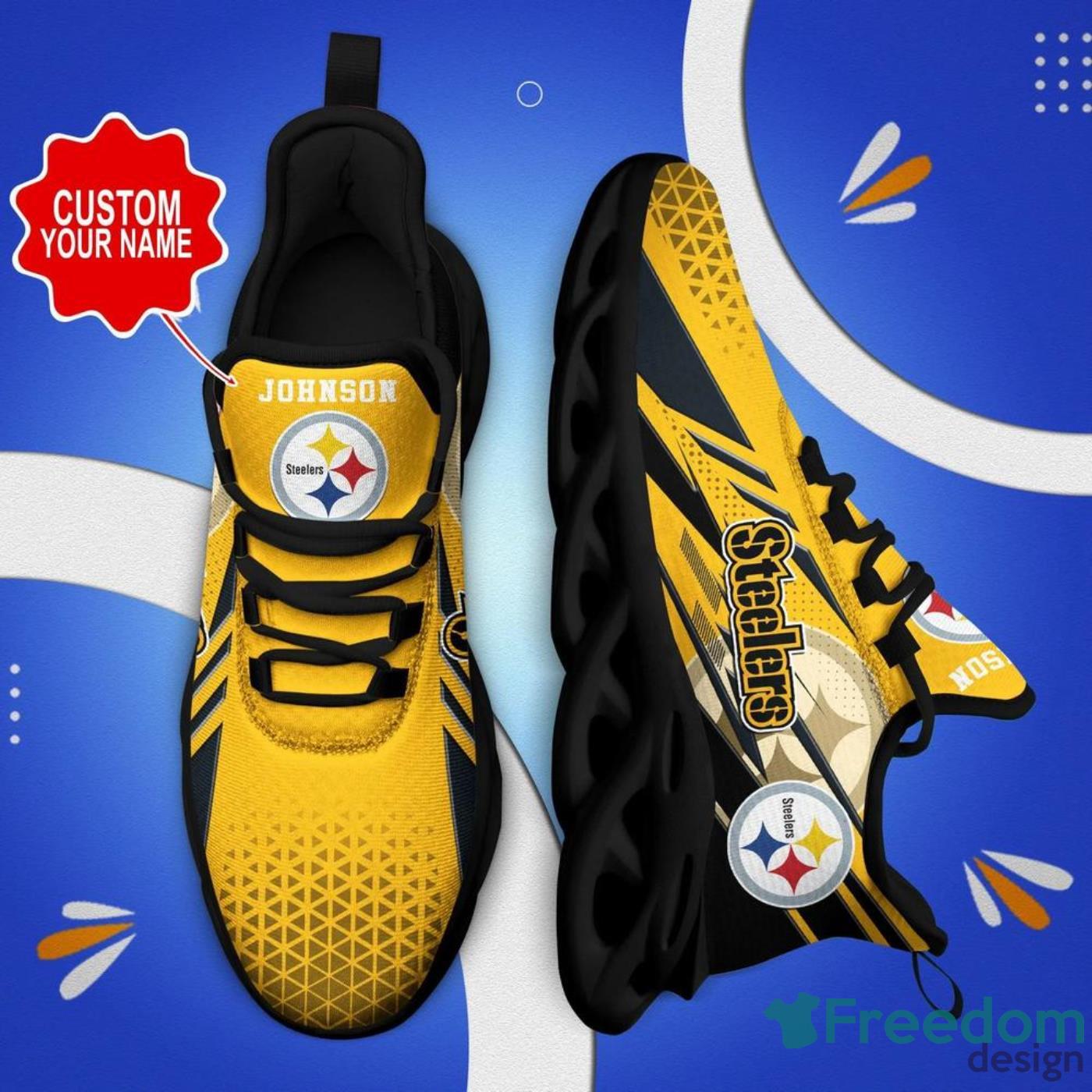 Custom Name Pittsburgh Steelers Sneakers Max Soul Shoes For Men And Women  NFL Fans