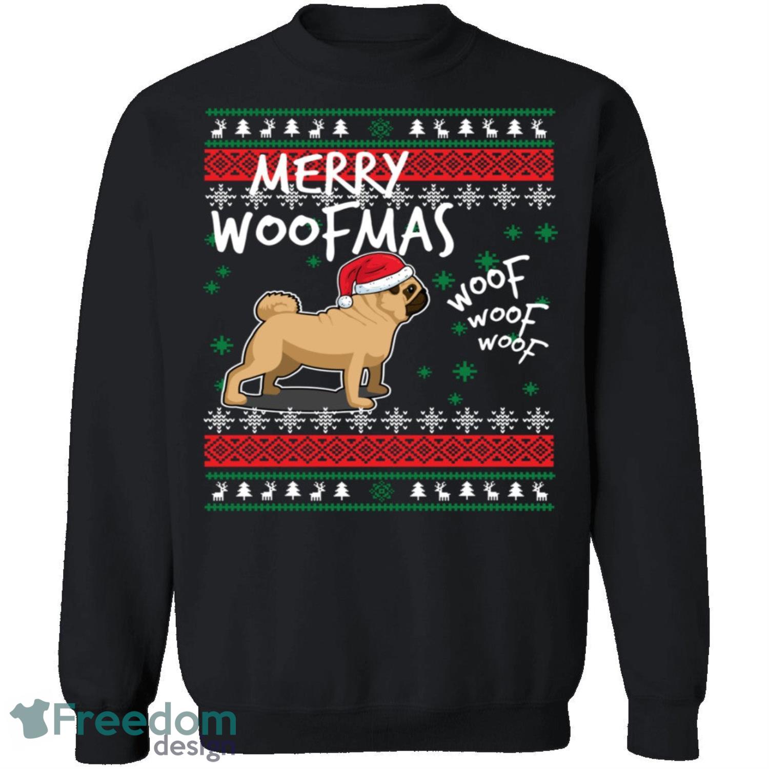 Pug Merry Woofmas Knitting Pattern Ugly Christmas Sweatshirt - pug-merry-woofmas-knitting-pattern-ugly-christmas-sweatshirt-1