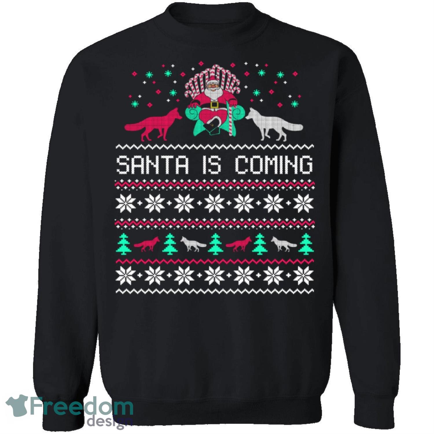 Santa Is Coming Knitting Pattern Ugly Christmas Sweatshirt - santa-is-coming-knitting-pattern-ugly-christmas-sweatshirt-1