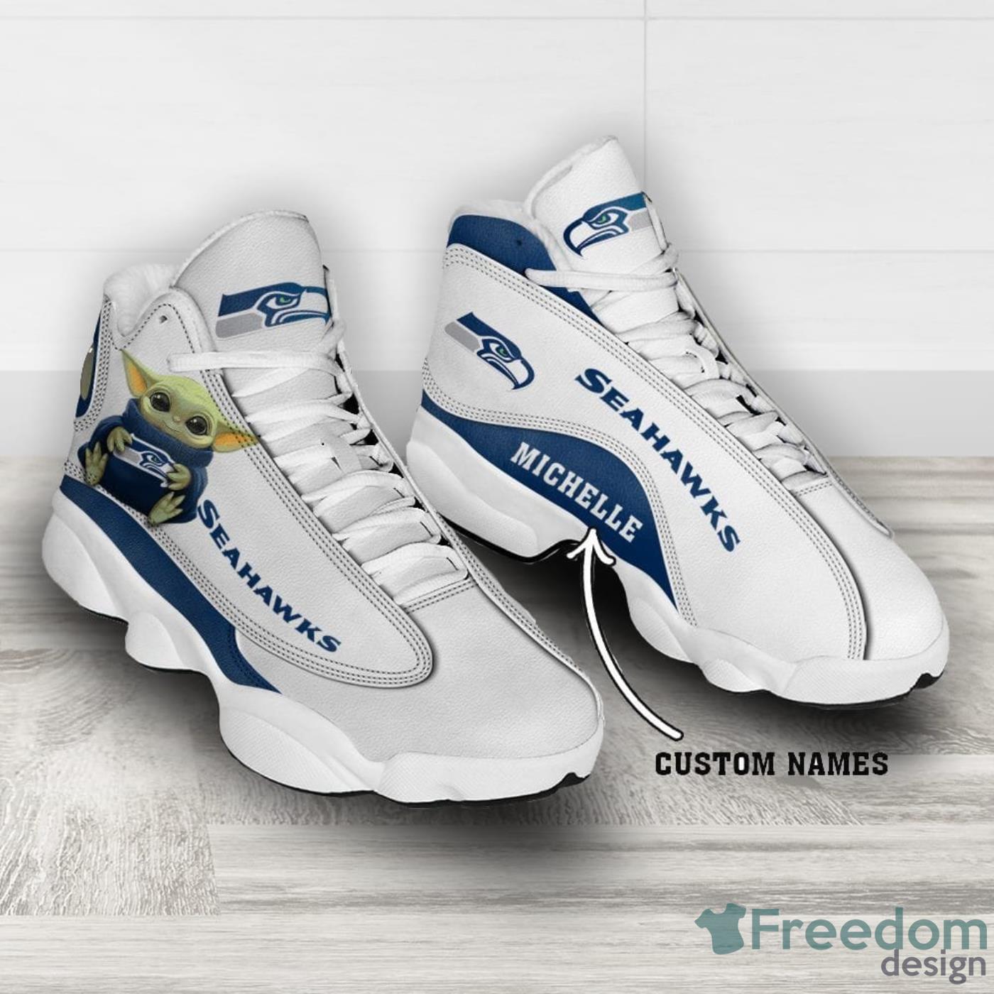 Seattle Seahawks Fans Custom Name Air Jordan 13 Sneaker Shoes image Seattle Seahawks Fans Custom Name Air Jordan 13 Sneaker Shoes Product Photo 2