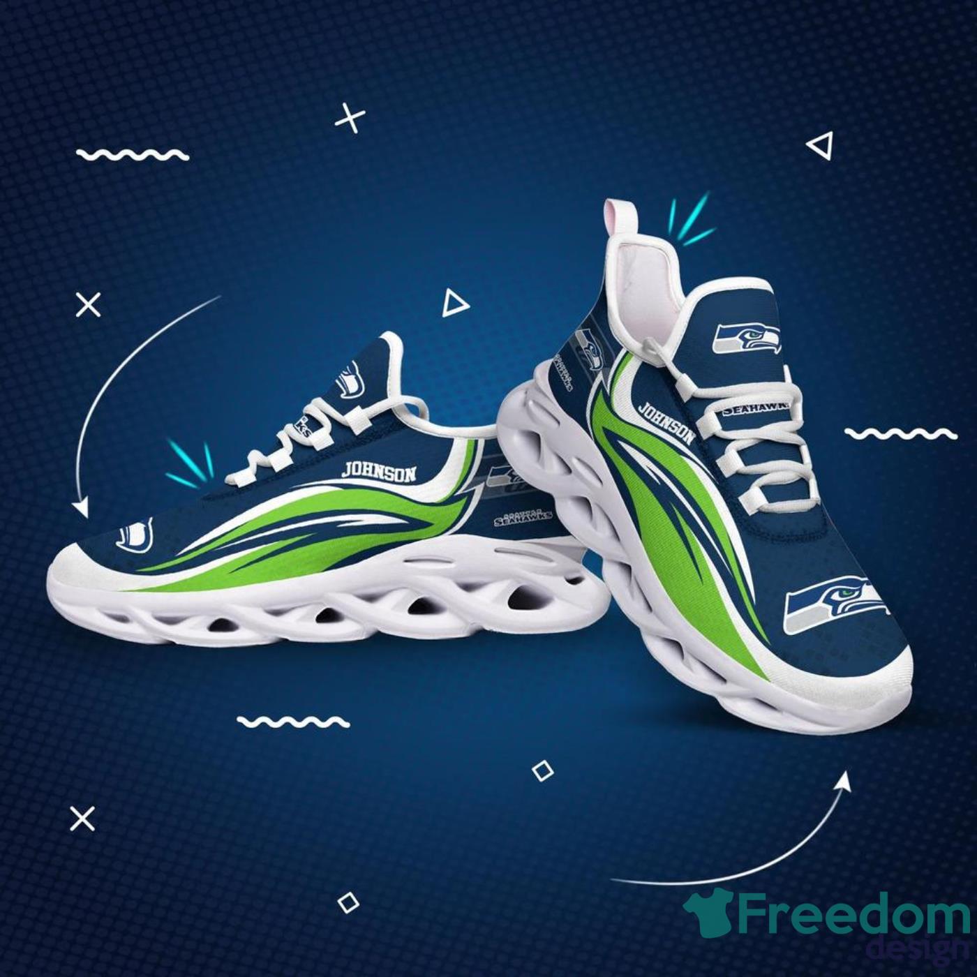 Seattle Seahawks NFL Logo Fans Custom Name Max Soul Shoes - Freedomdesign