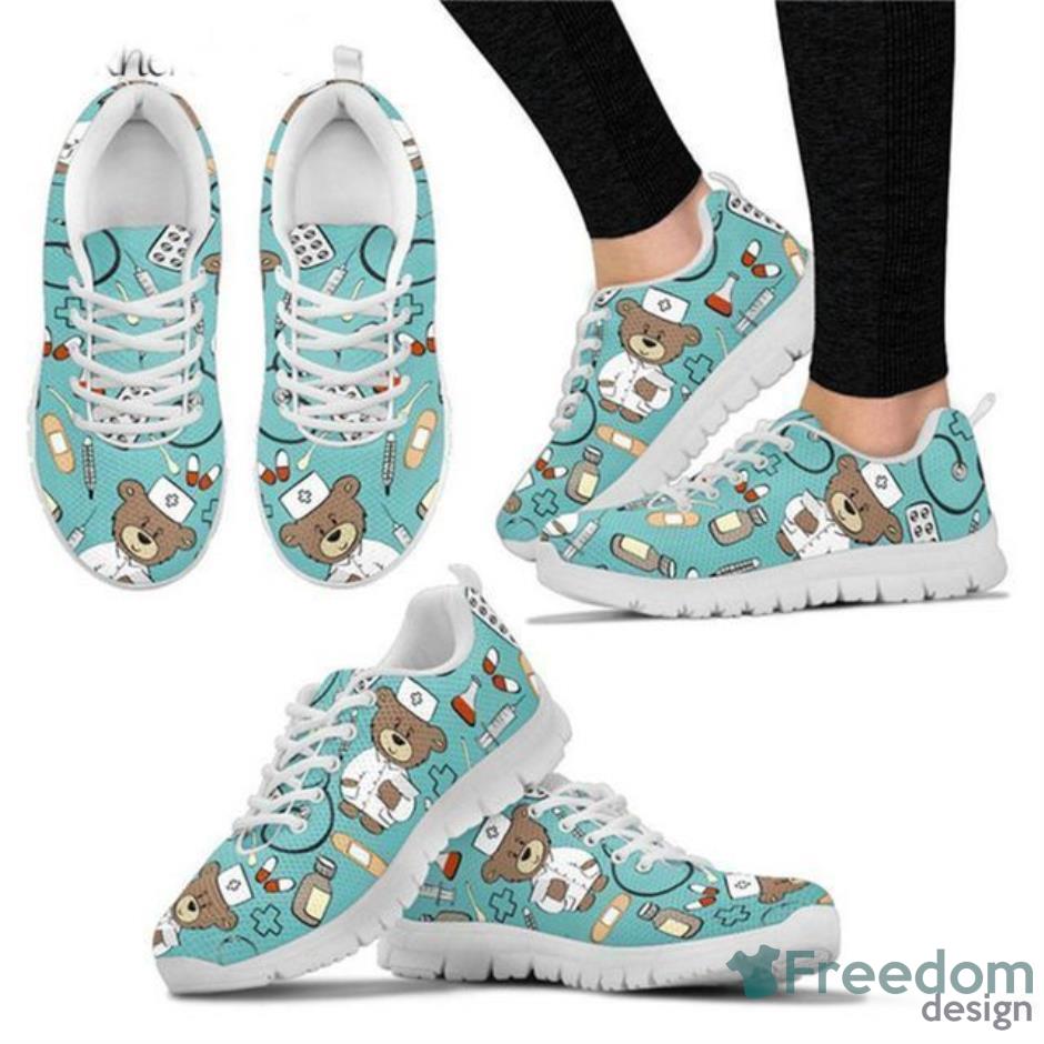 Teddy Bear Nurse Blue Sneakers For Men And Women Product Photo 2