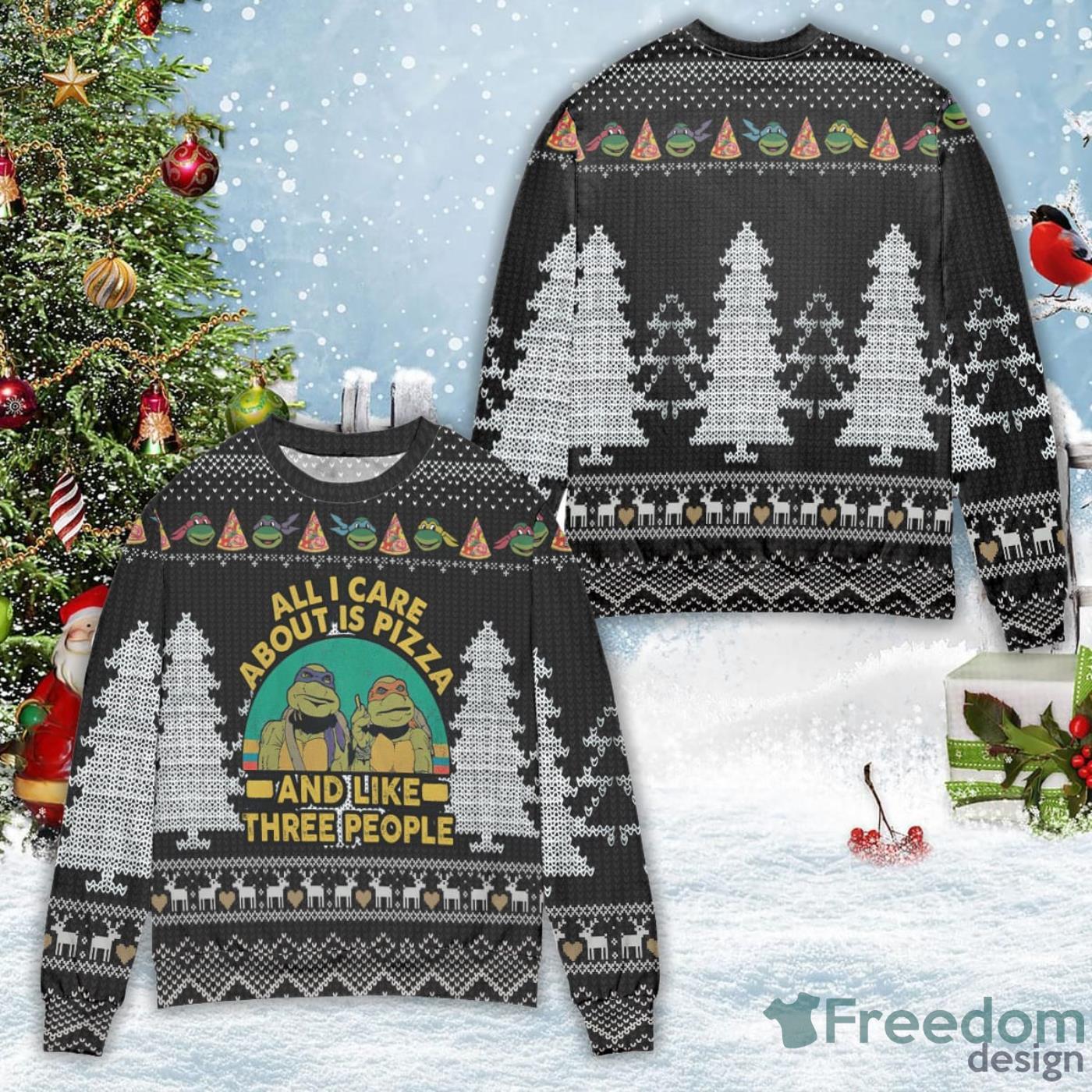 Teenage Mutant Ninja Turtles All I Care About Is Pizza Ugly Christmas Sweater Product Photo 1 Teenage Mutant Ninja Turtles All I Care About Is Pizza Ugly Christmas Sweater Product Photo 1