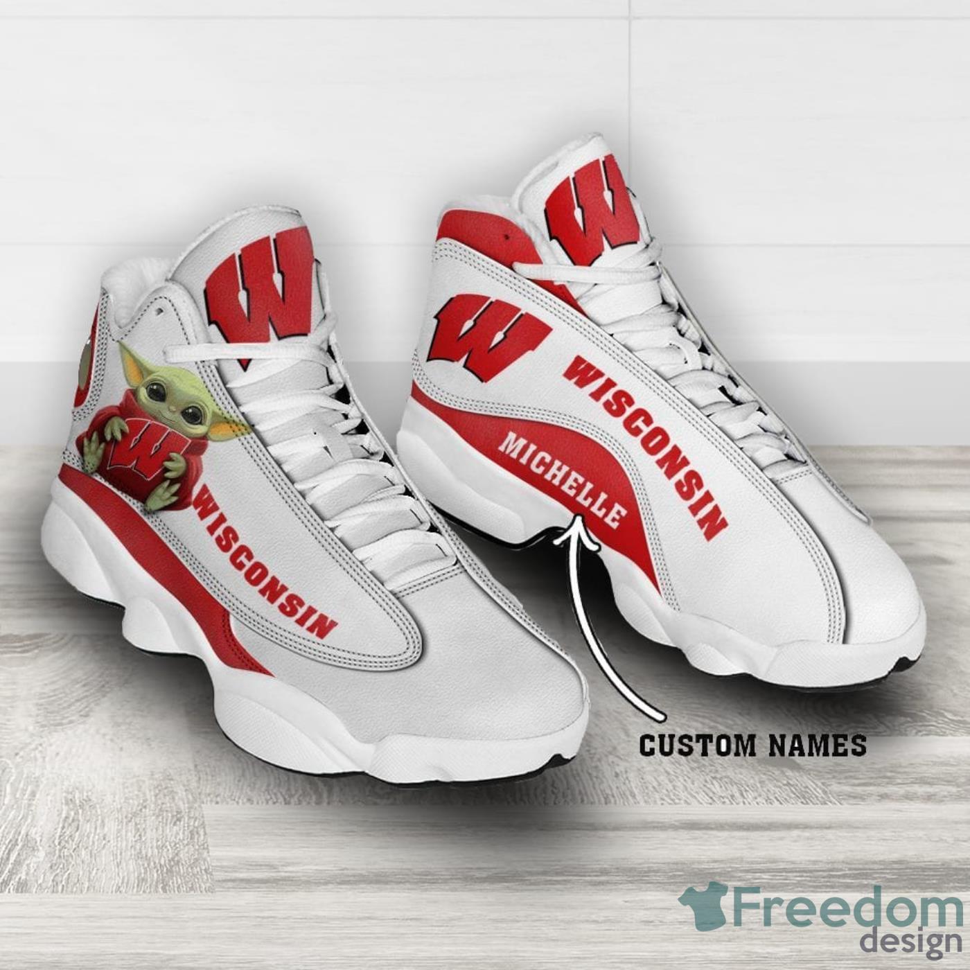 Wisconsin Badgers Fans Baby Yoda Custom Name Air Jordan 13 Sneaker Shoes Product Photo 2