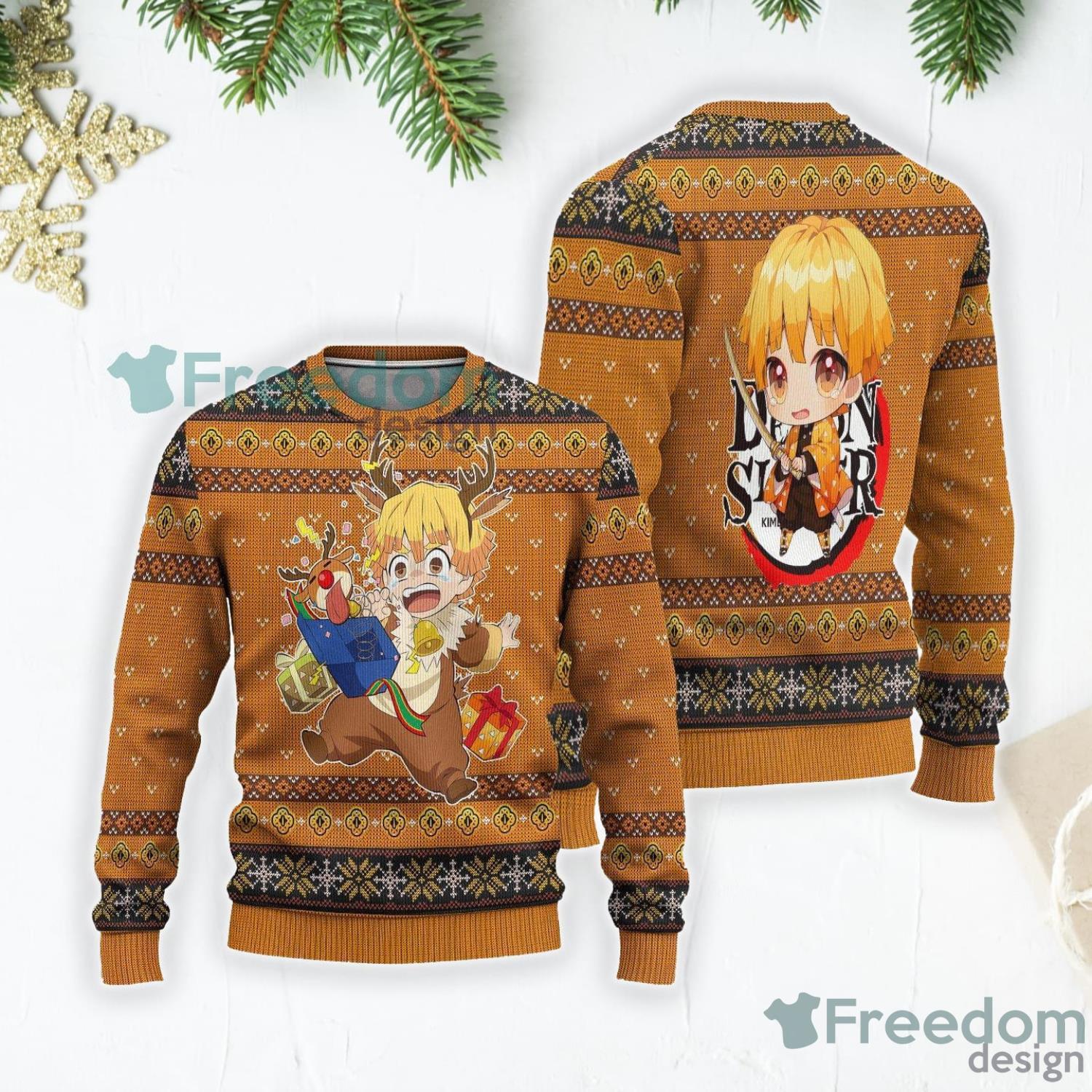 Zenitsu Demon Slayer Anime Christmas Gift Ugly Christmas Sweater image Zenitsu Demon Slayer Anime Christmas Gift Ugly Christmas Sweater Product Photo 3